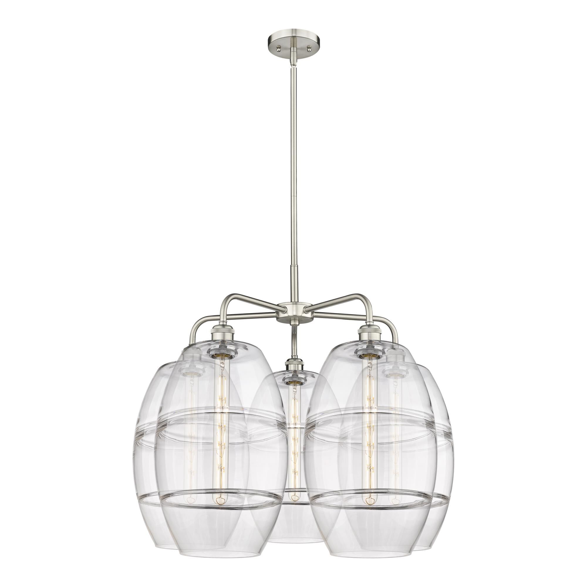 Shown in Satin Nickel finish and Clear glass