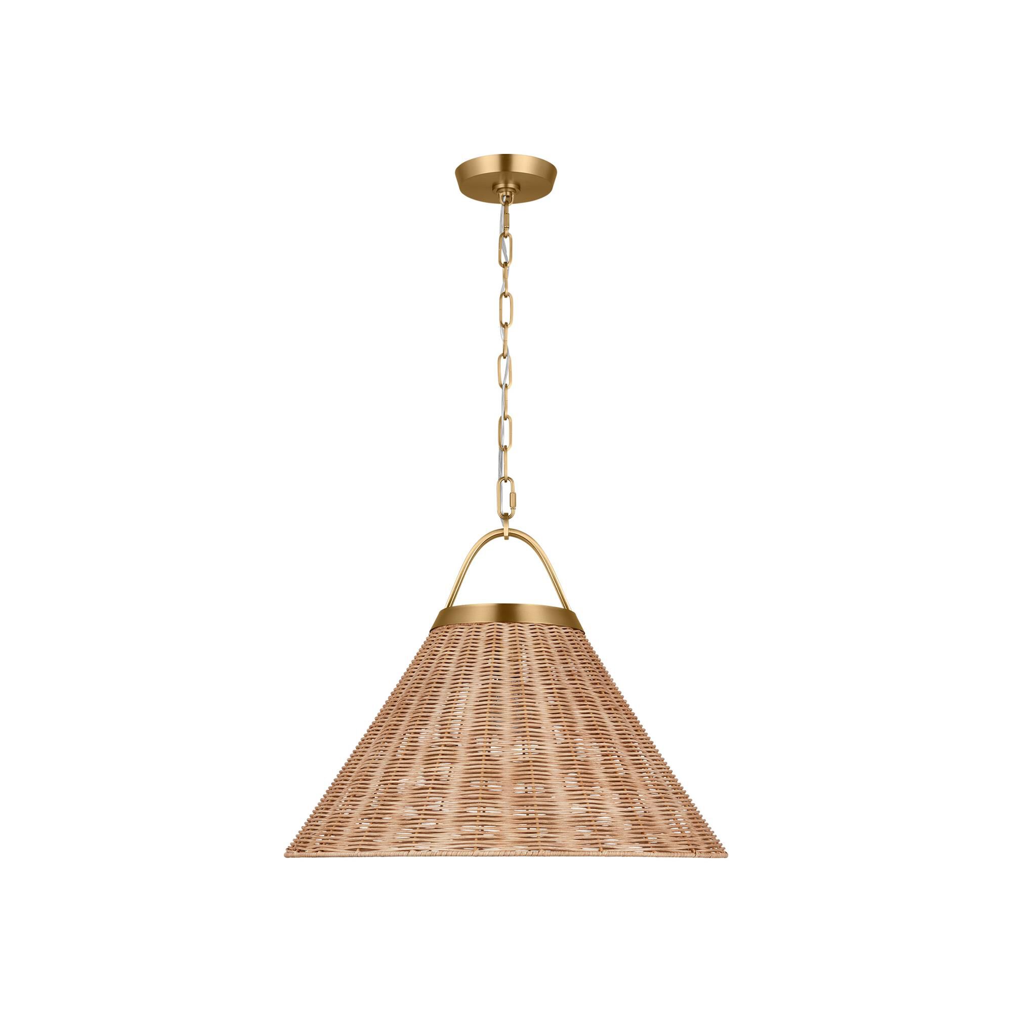 Shown in Burnished Brass finish and Blonde Rattan shade