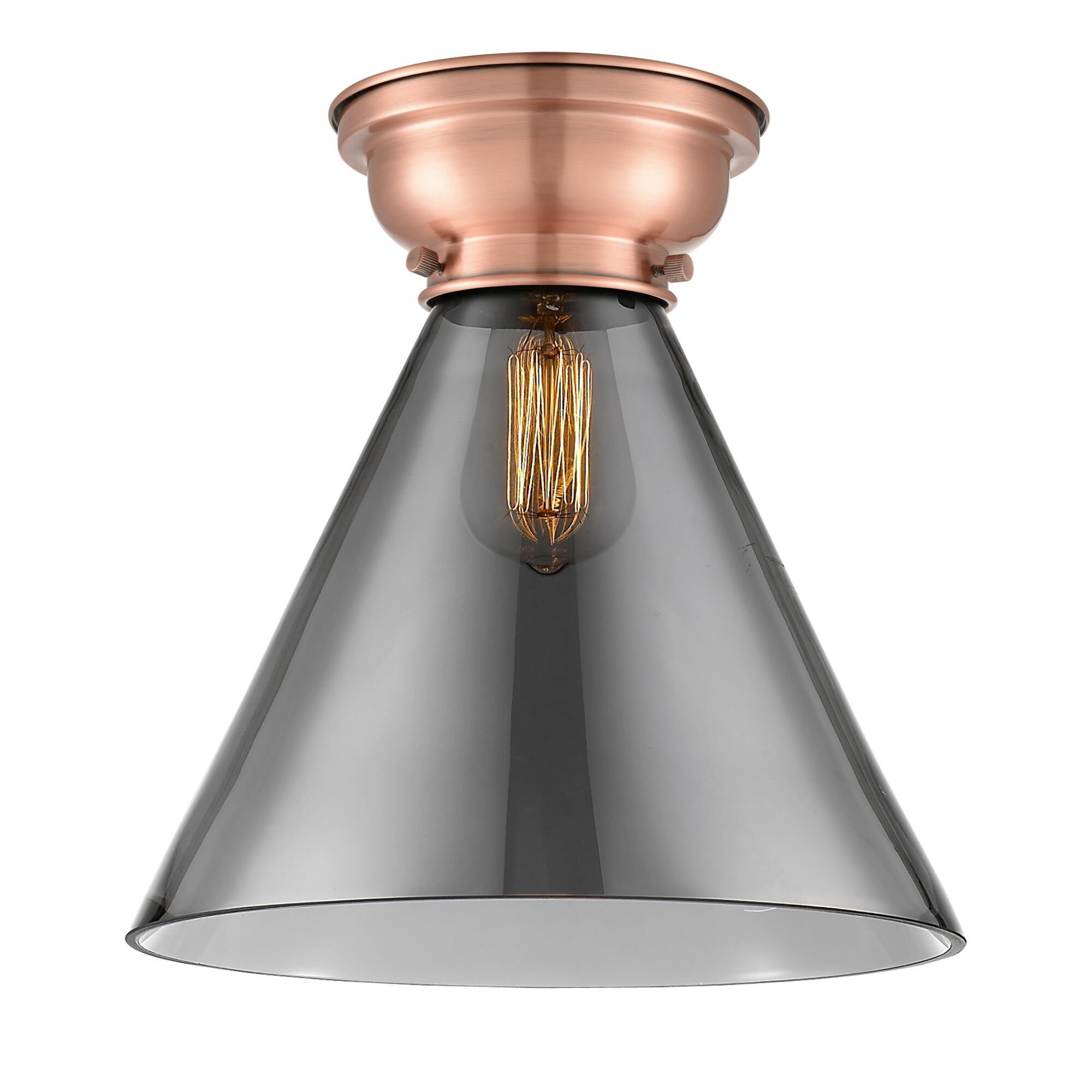 Shown in Antique Copper finish and Cone glass and Glass shade