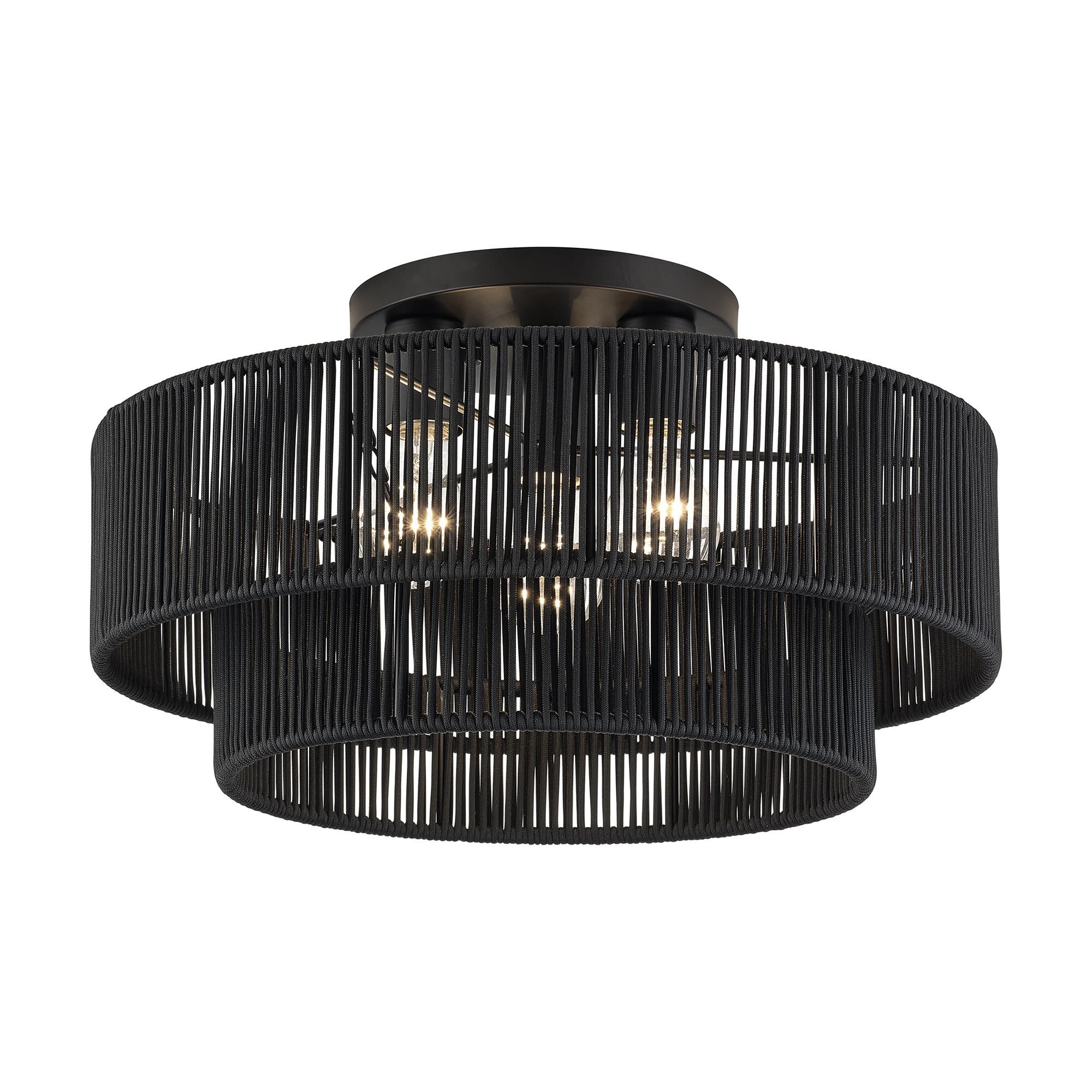 Shown in Black finish and Hand-Woven Parisian Night Color Polyester Rope shade