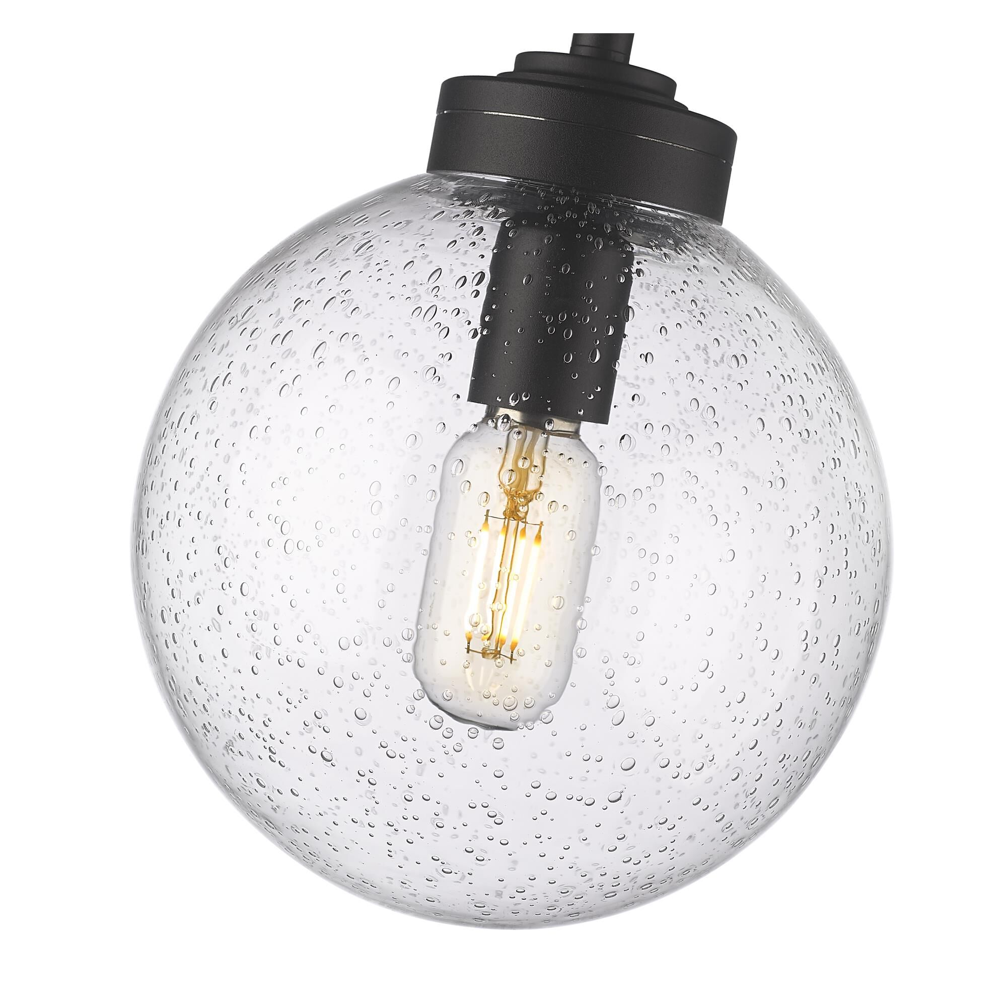 Shown in Black finish and Clear Seedy glass