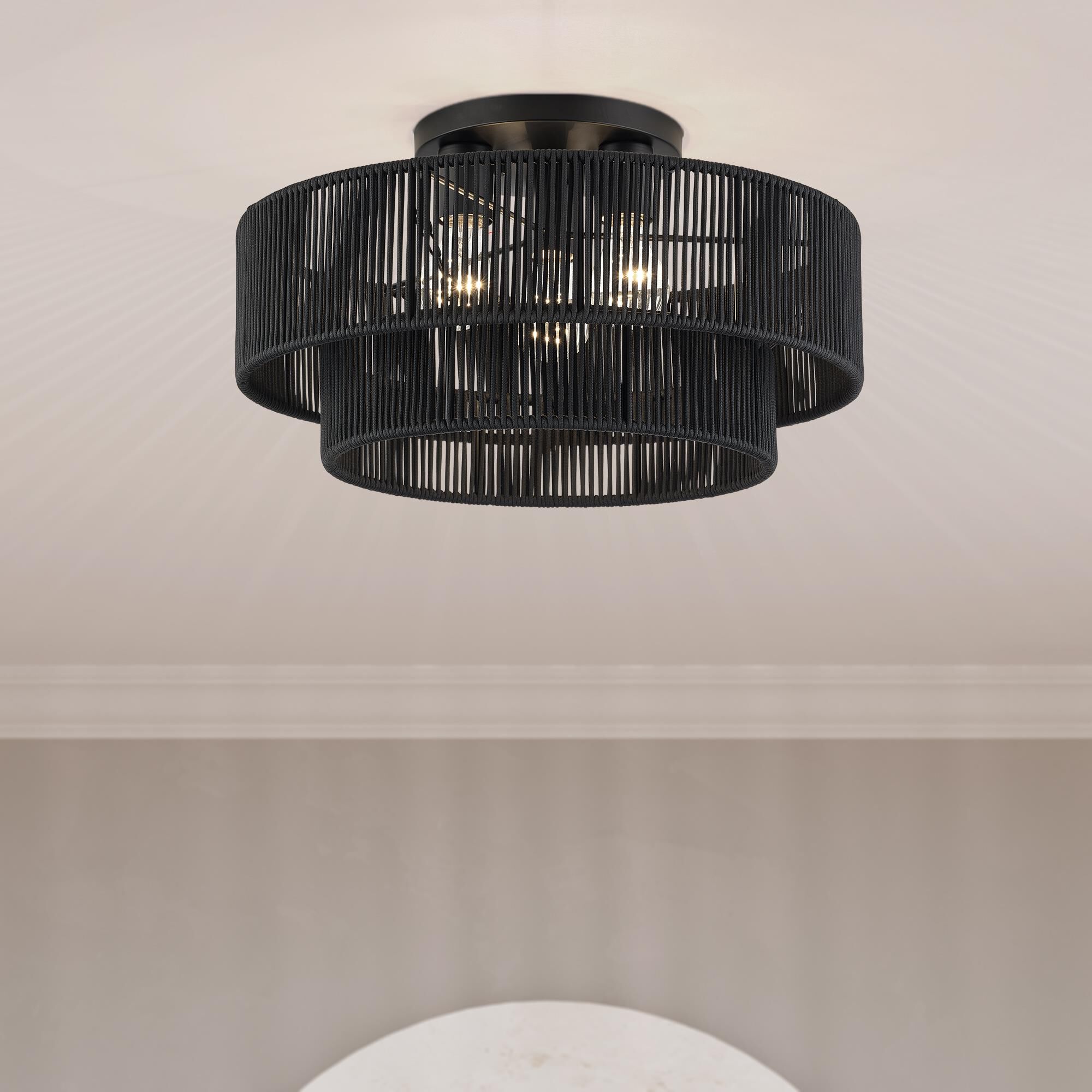 Shown in Black finish and Hand-Woven Parisian Night Color Polyester Rope shade