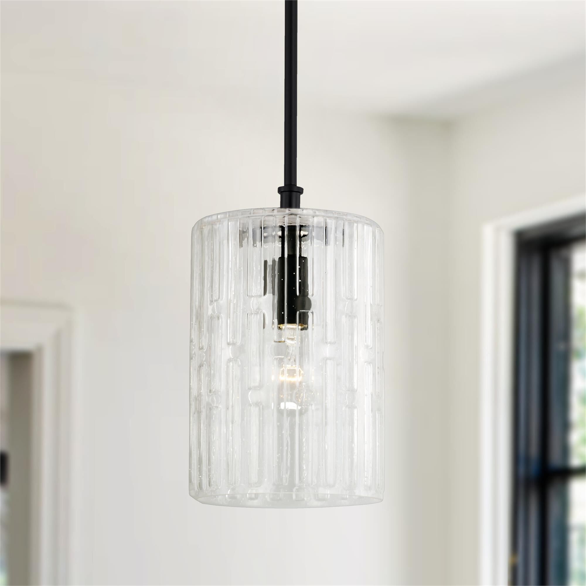Shown in Matte Black finish and Embossed Seeded glass