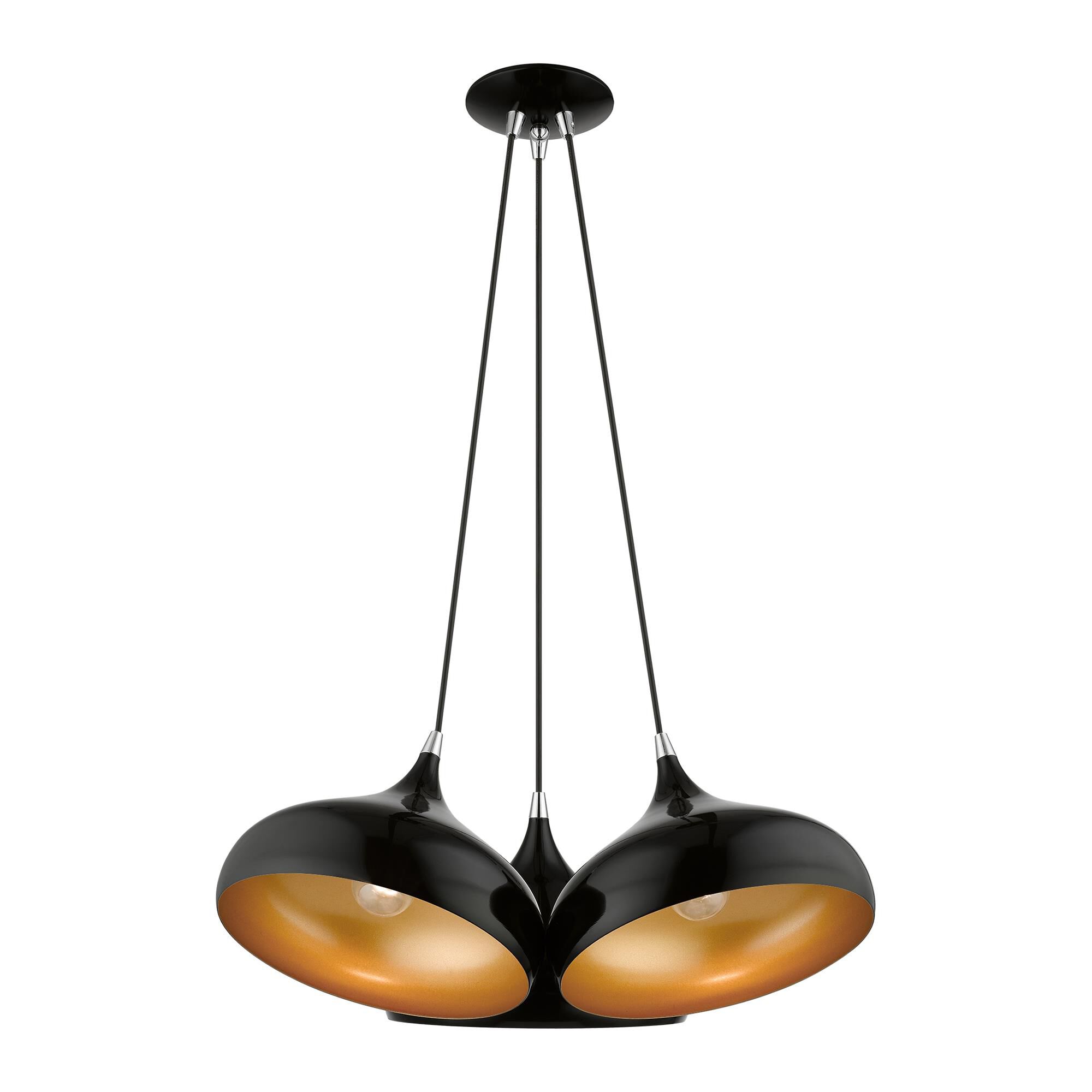 Shown in Shiny Black with Polished Chrome Accents finish and Shiny Black Aluminum with Gold Inside shade