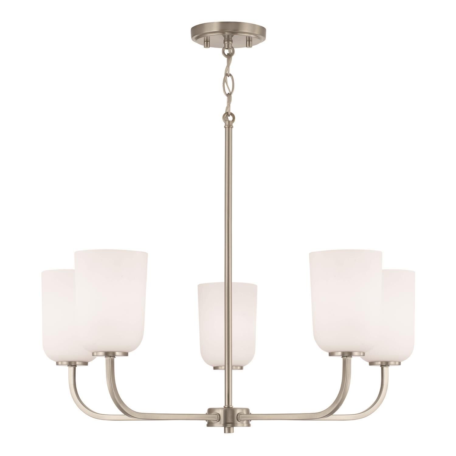 Shown in Brushed and Satin Nickel finish and Soft White glass