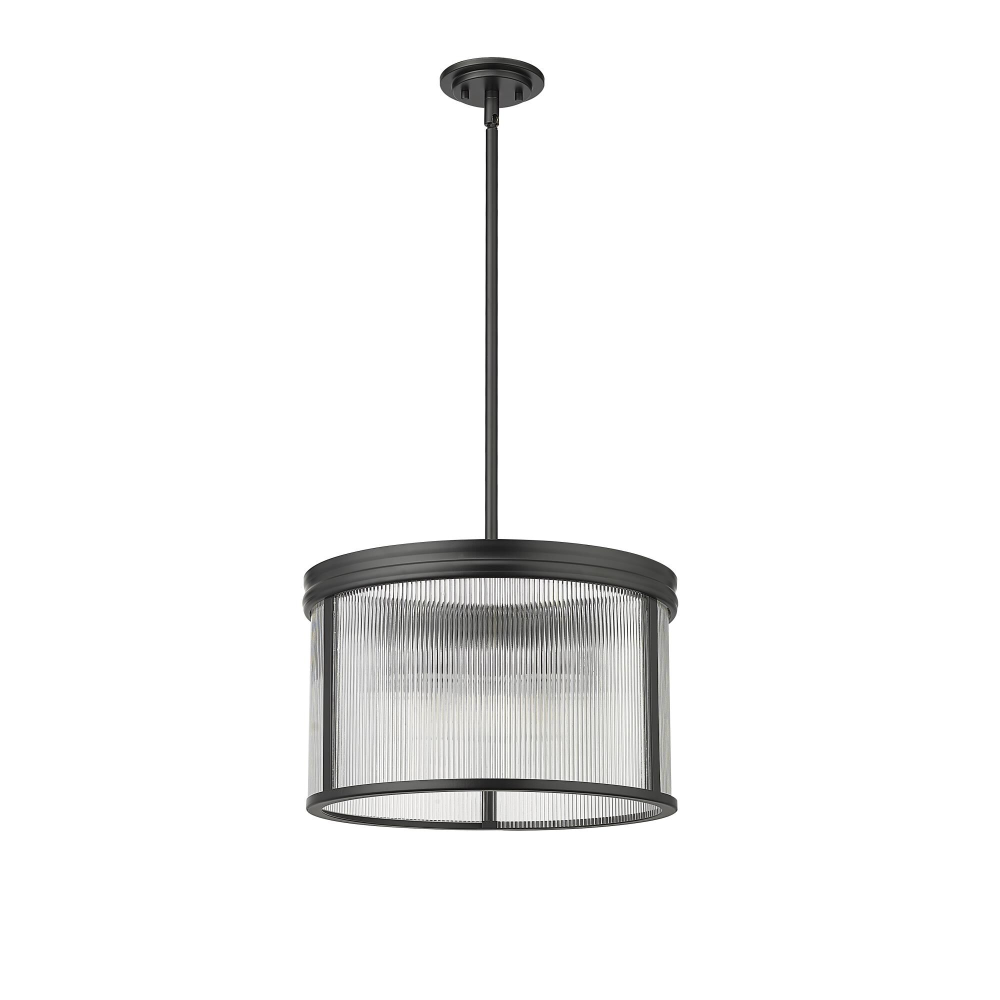 Shown in Matte Black finish and Clear Ribbed glass