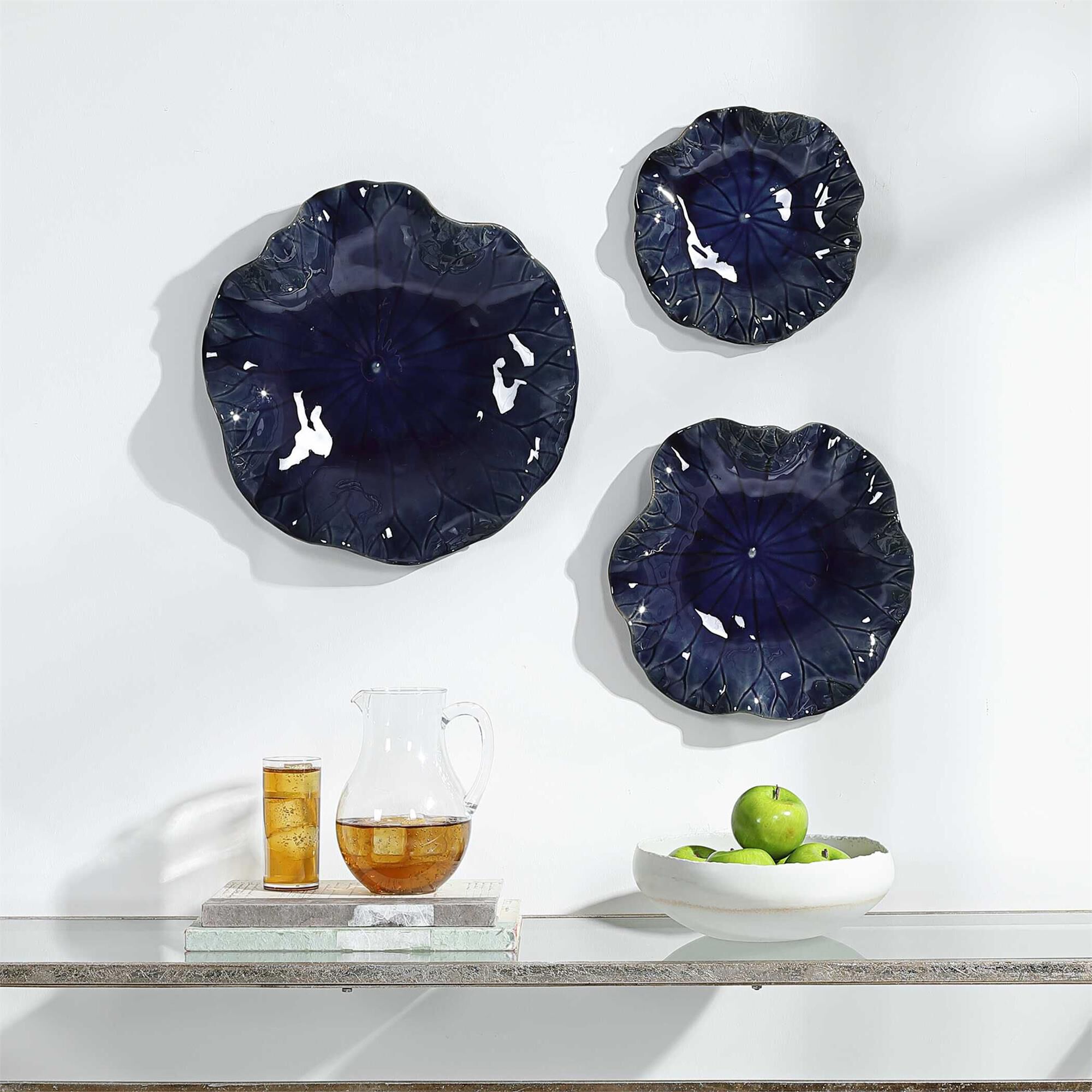 Uttermost Abella Blue Ceramic Wall Decor, S/3 Alternative Wall Art by Uttermost