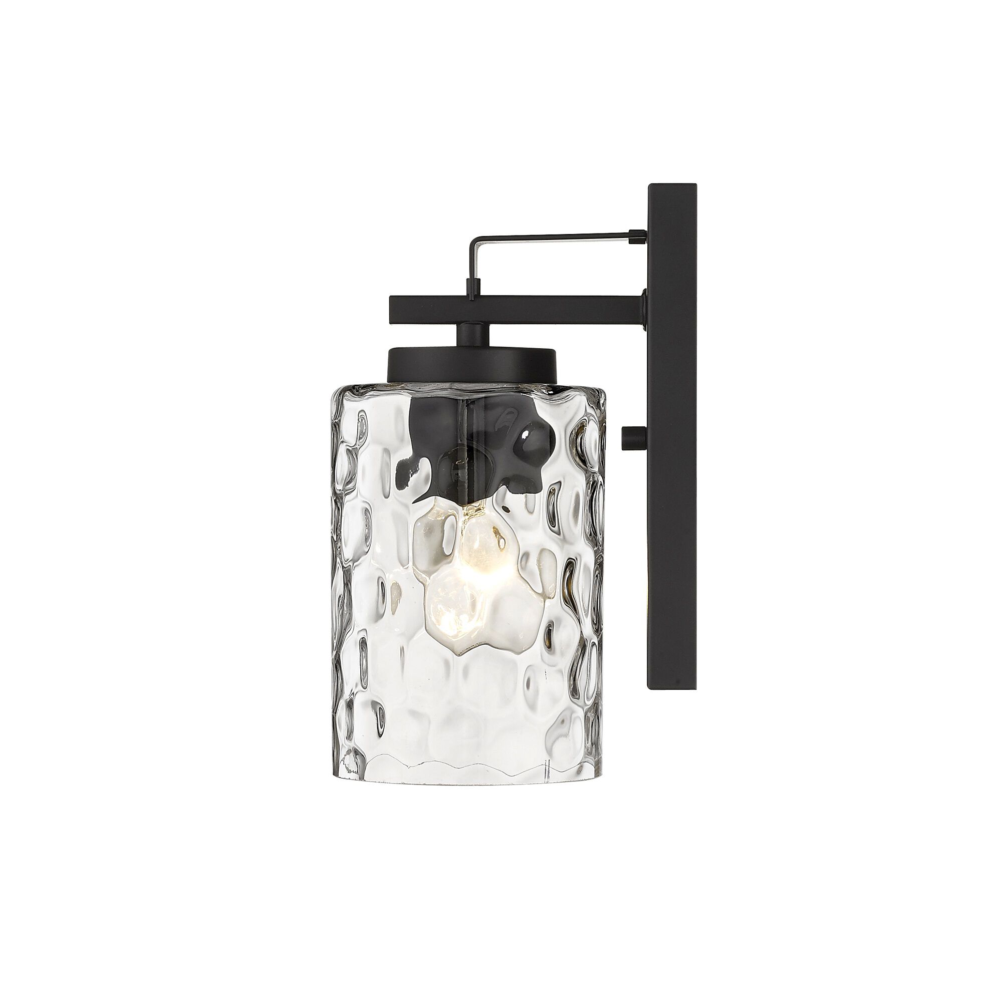Shown in Matte Black finish and Clear glass and Clear, Optic Cylindrical Glass shade