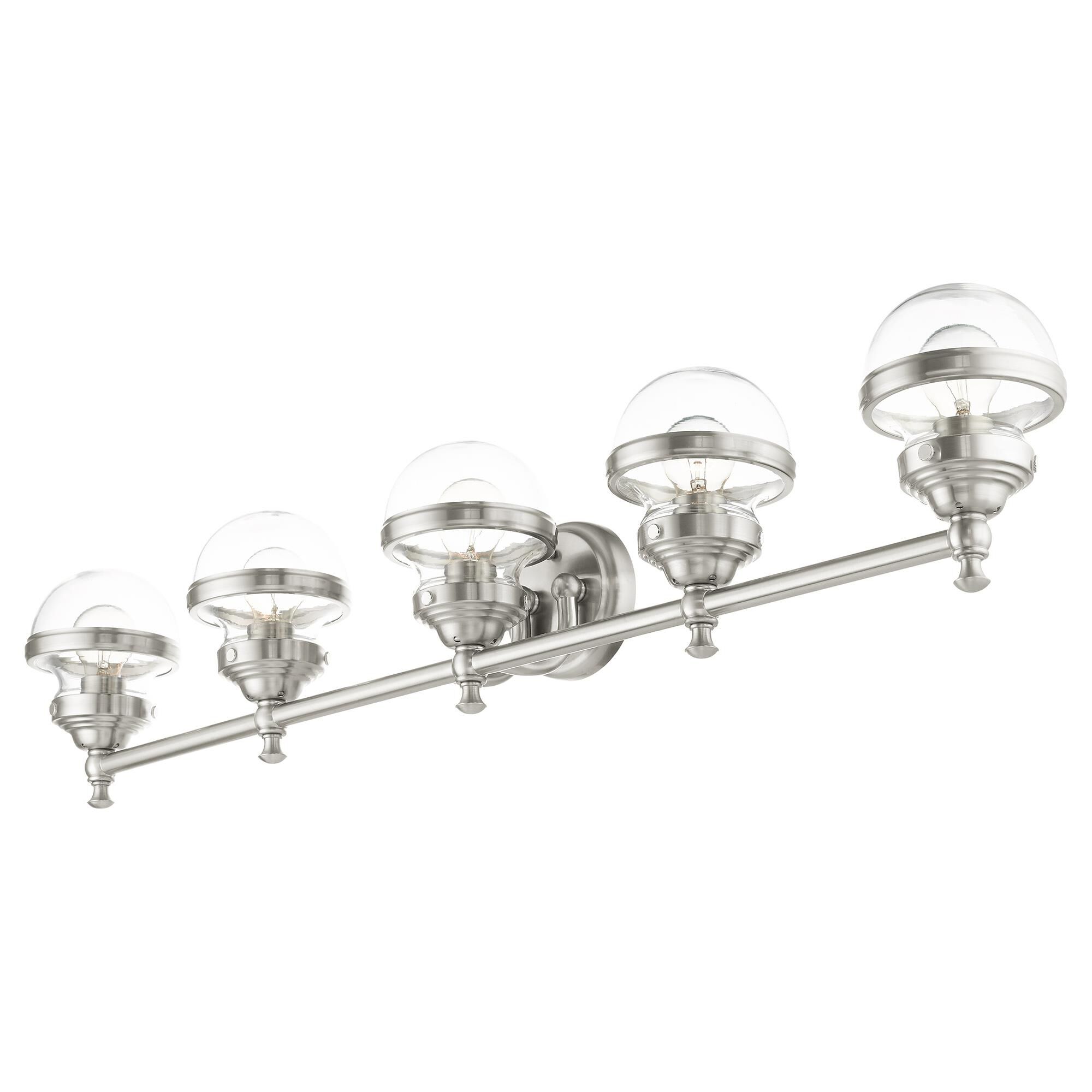 Shown in Brushed Nickel finish and Hand Blown Clear glass and Hand Blown Clear Glass shade