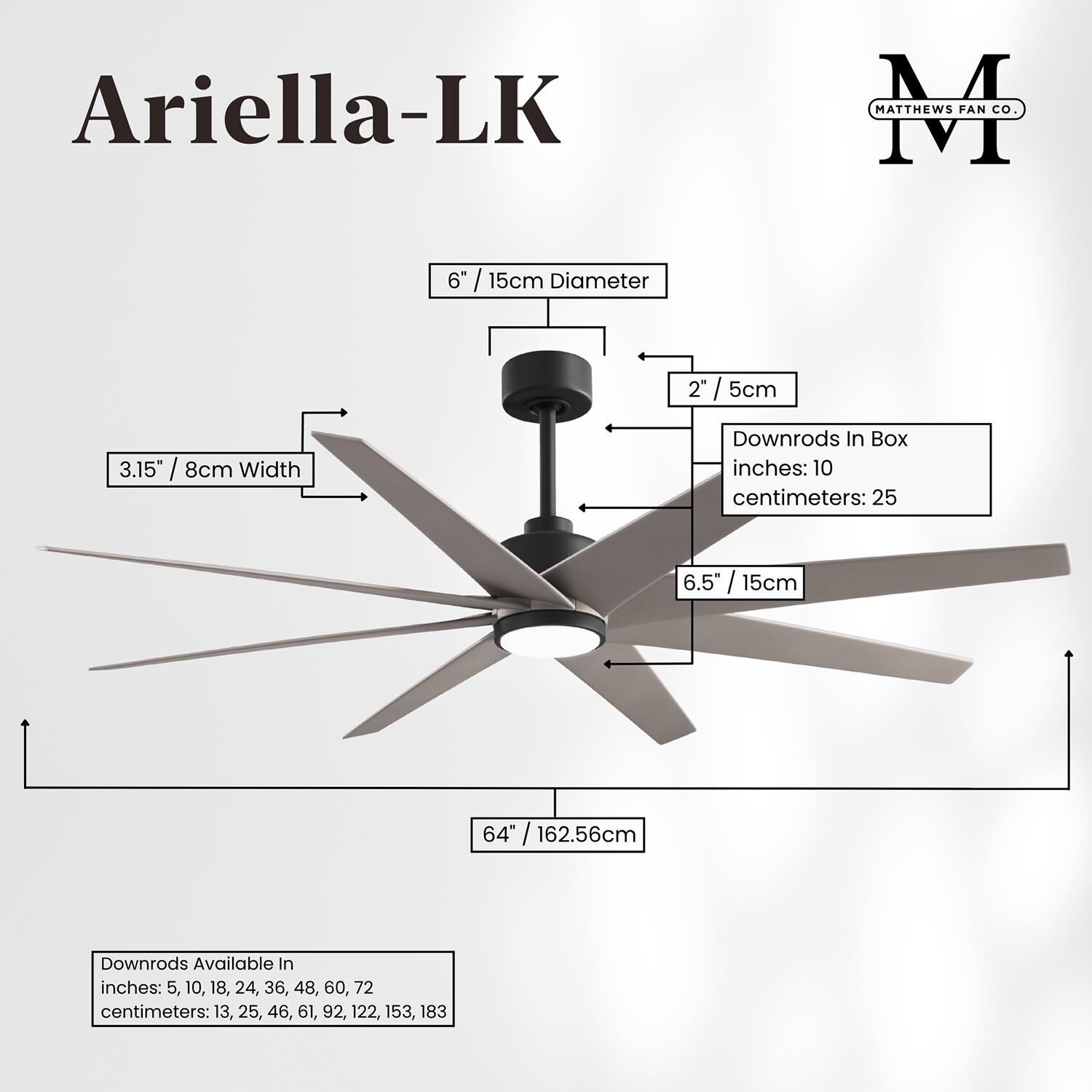 Ariella Outdoor Rated 64 Inch Ceiling Fan with Light Kit by Matthews Fan Company