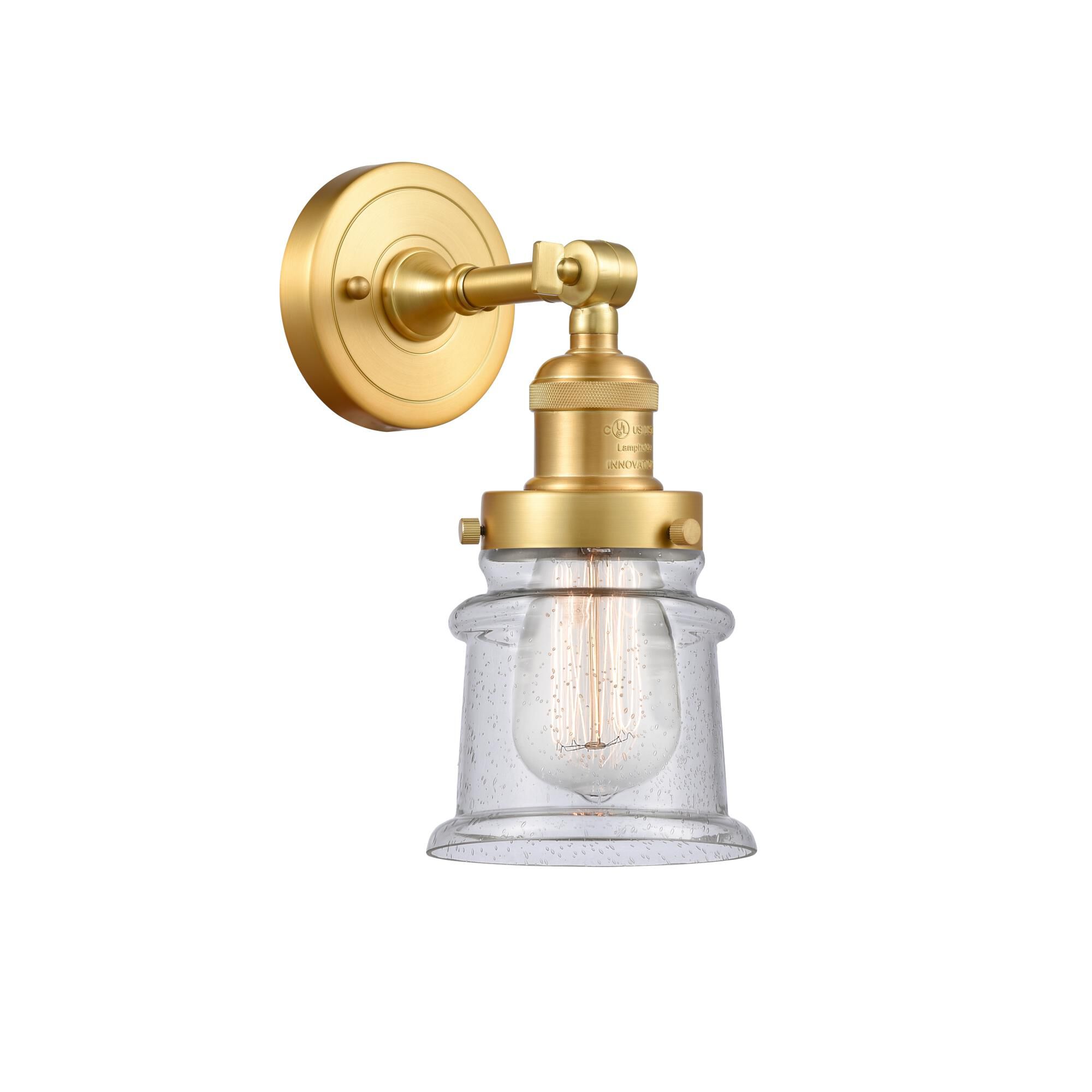 Shown in Satin Gold finish and Seedy Canton glass