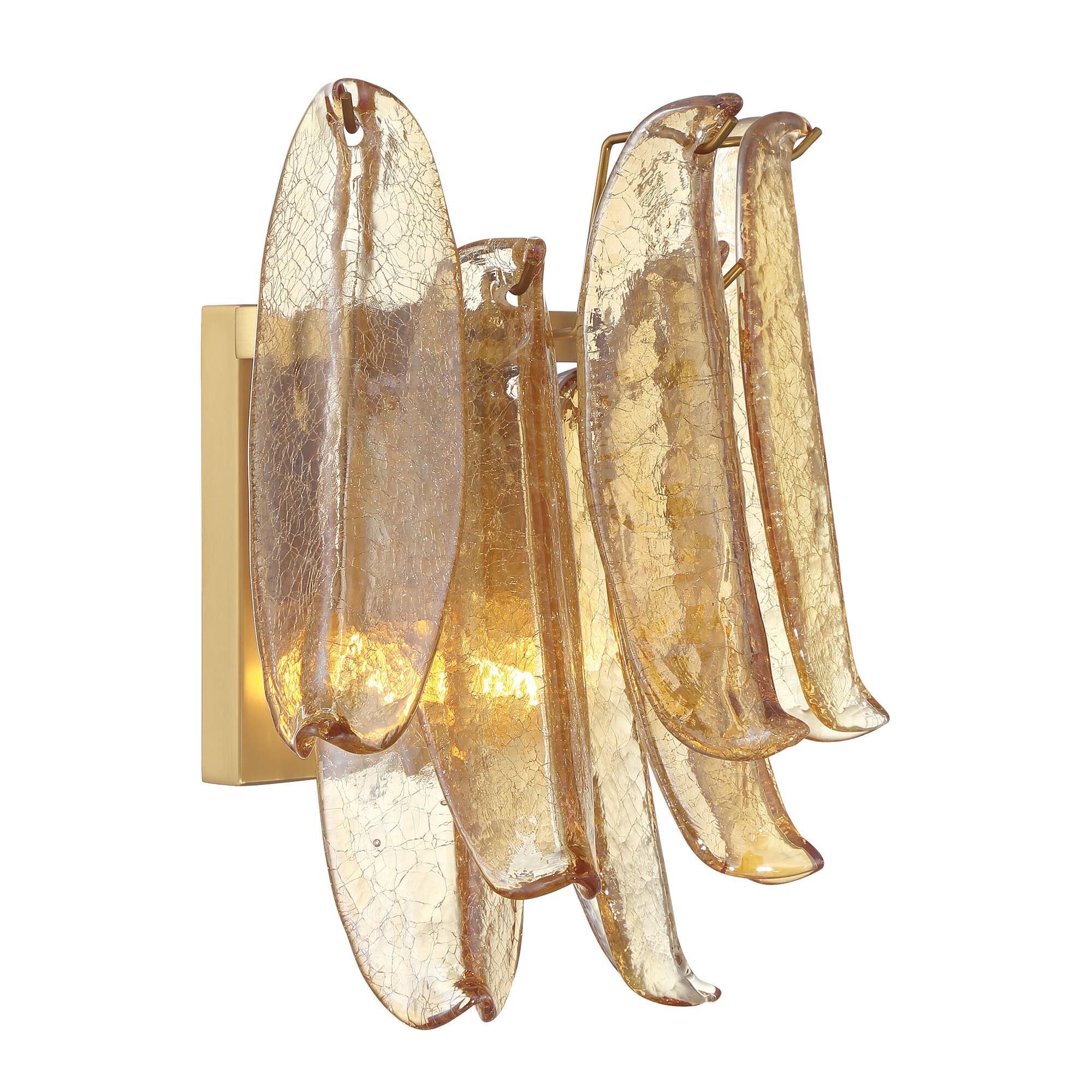 Shown in Legacy Brass finish and Amber Crackled glass