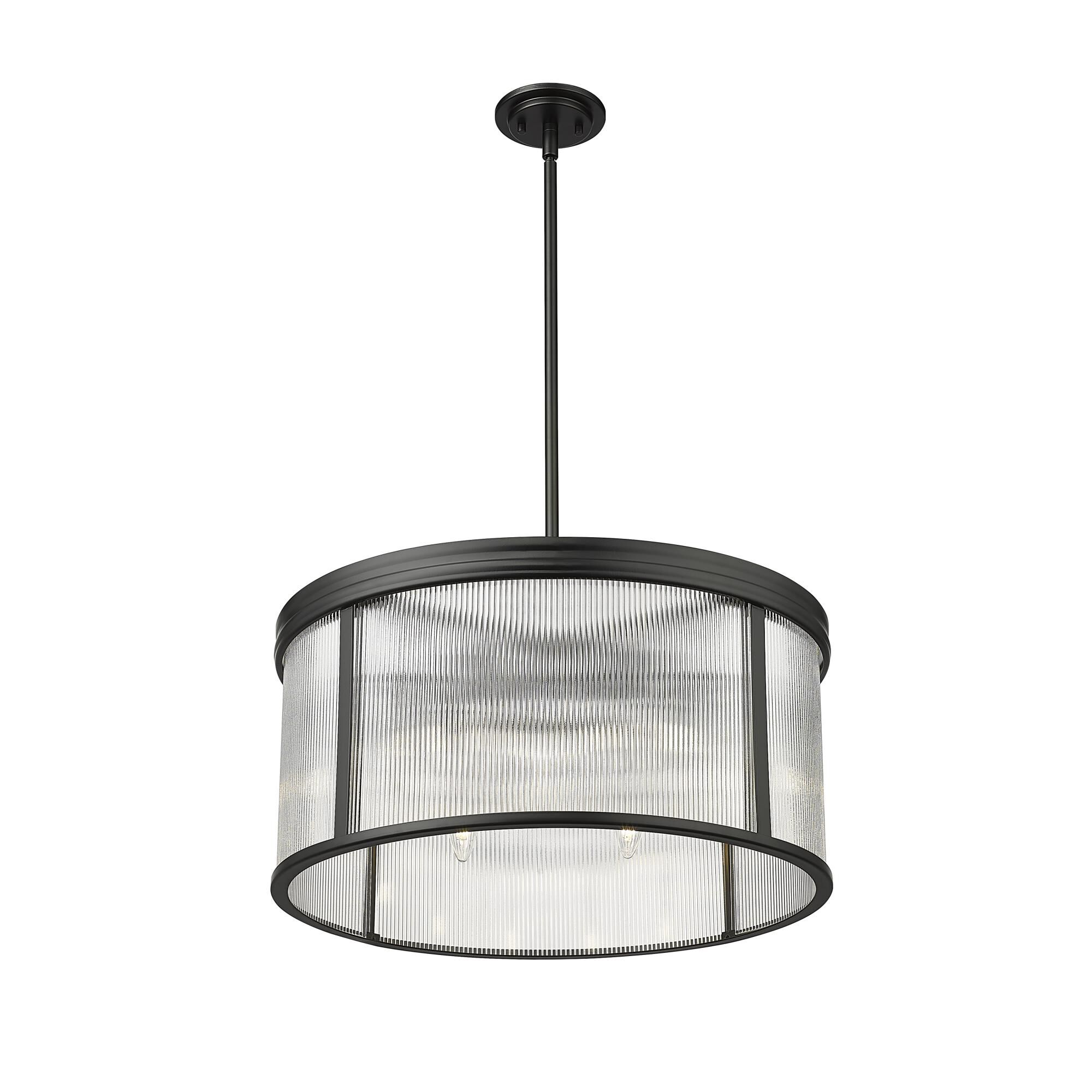 Shown in Matte Black finish and Clear Ribbed glass and Clear Ribbed shade