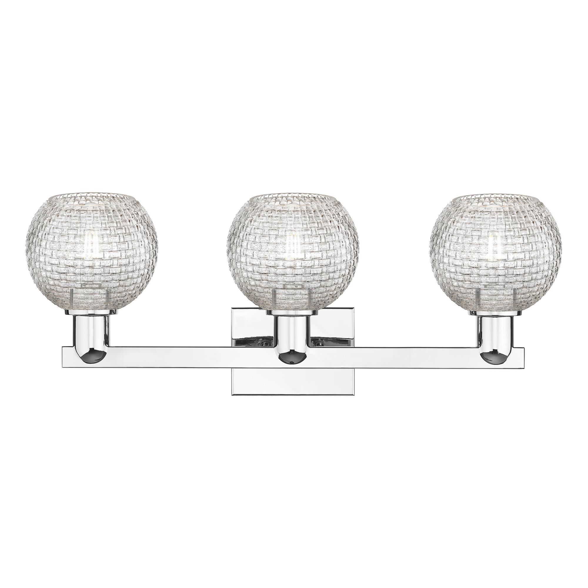 Shown in Polished Chrome finish and Clear Basketweave glass