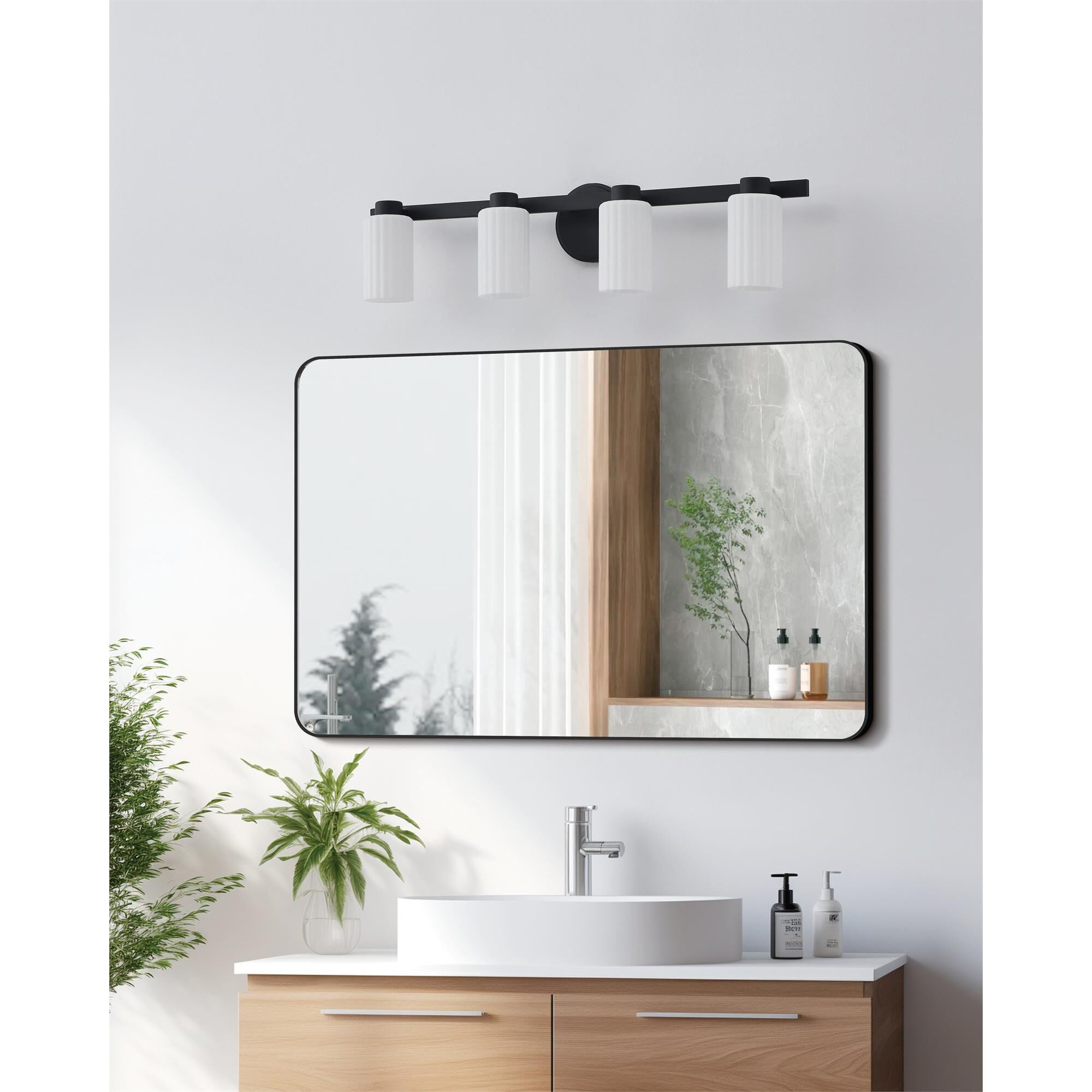 Shown in Matte Black finish and Etched Opal Ribbed glass