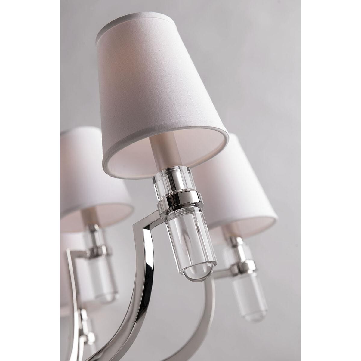 Shown in Polished Nickel finish and White Faux Silk shade