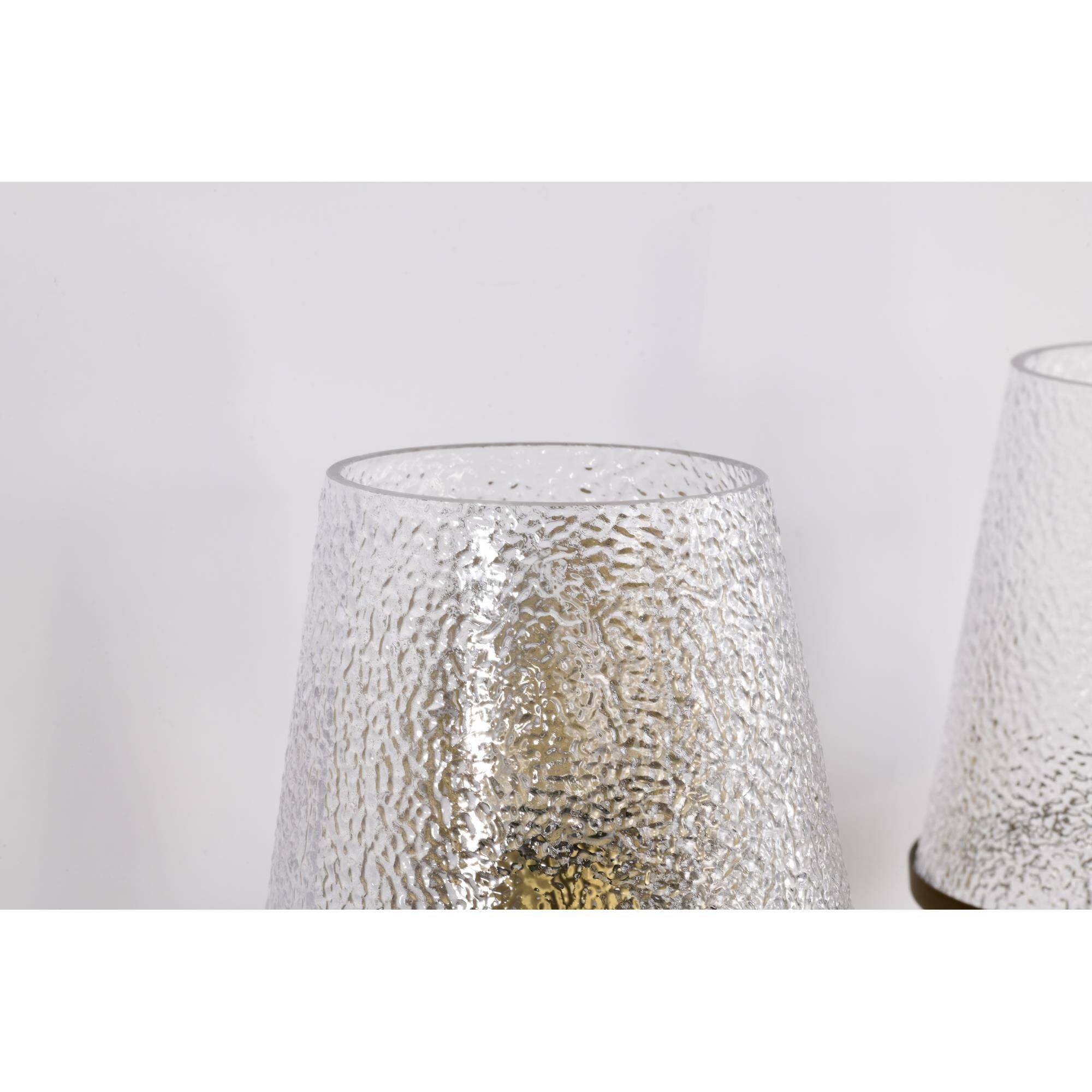 Shown in Vintage Brass finish and Hammered glass