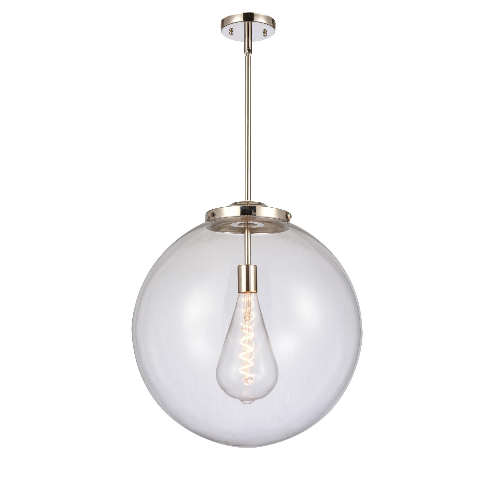 Shown in Polished Nickel finish and Clear Beacon glass
