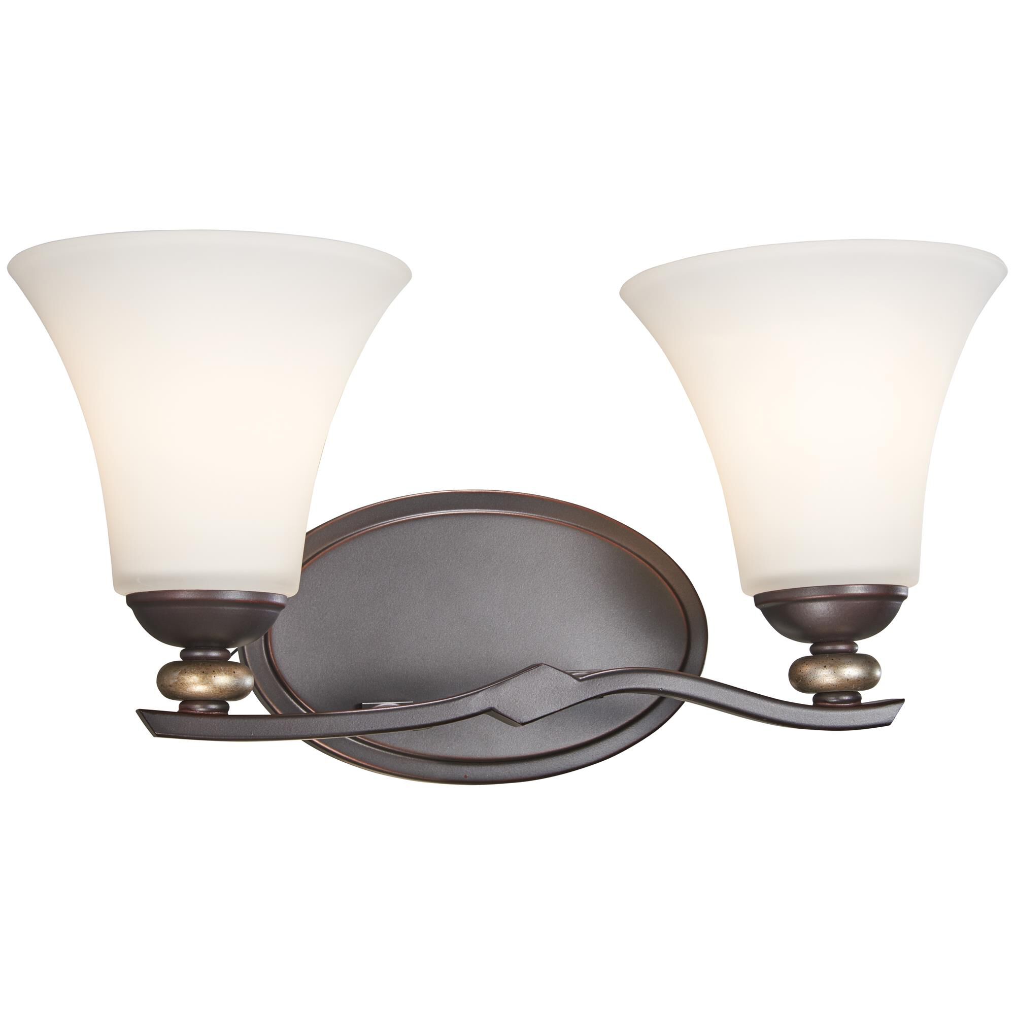 Shown in Lathan Bronze With Gold Highli finish and Etched White glass