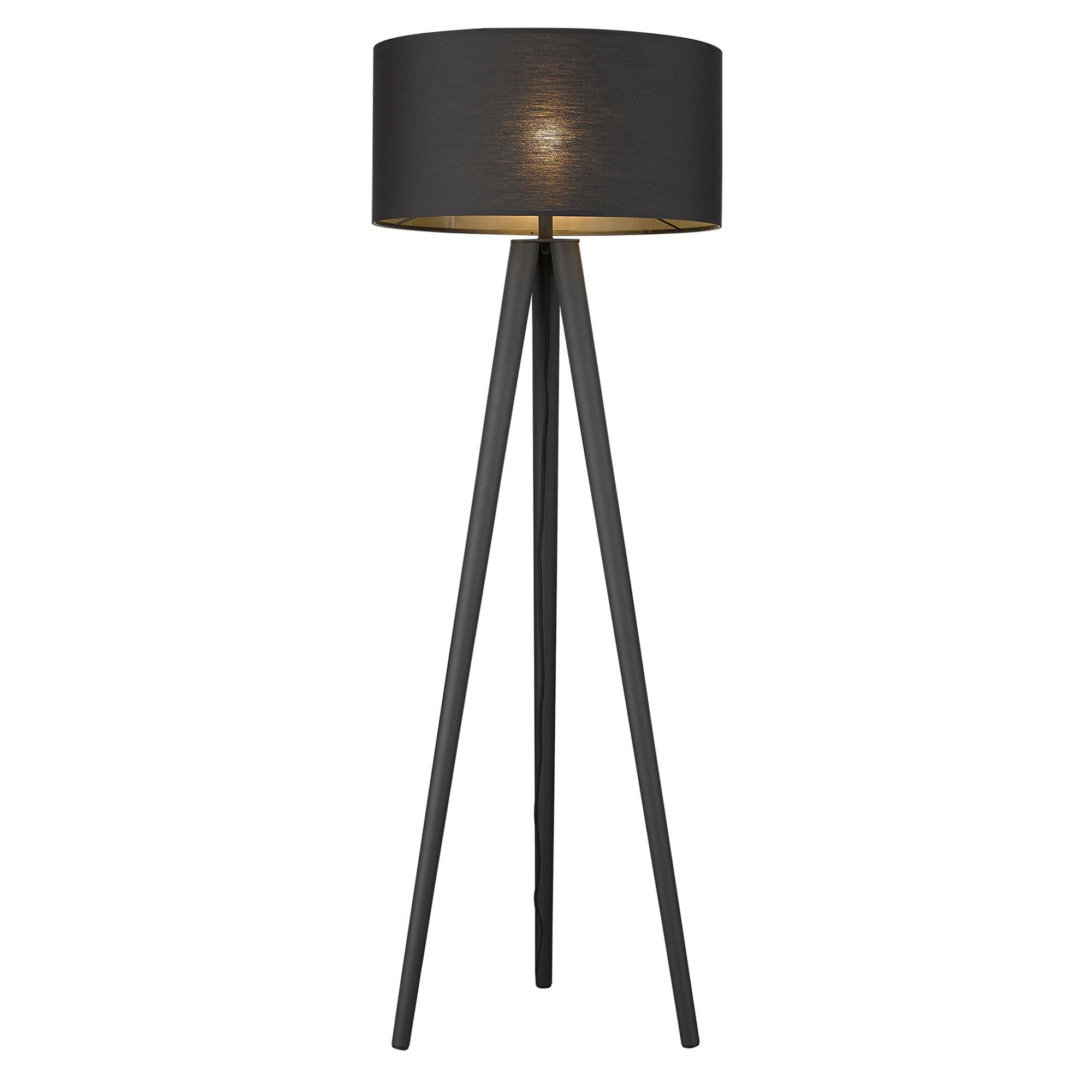 Shown in Matte Black finish and Black glass and Black Fabric Drum shade