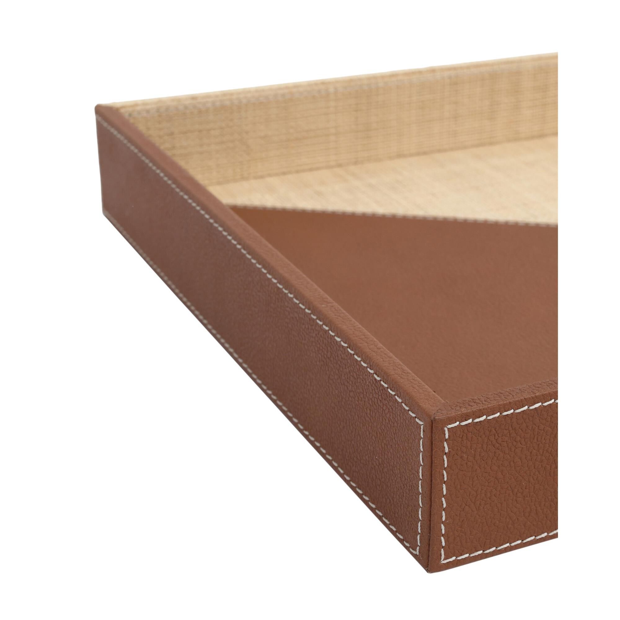 Leather & Raffia Tray Set of 2,
