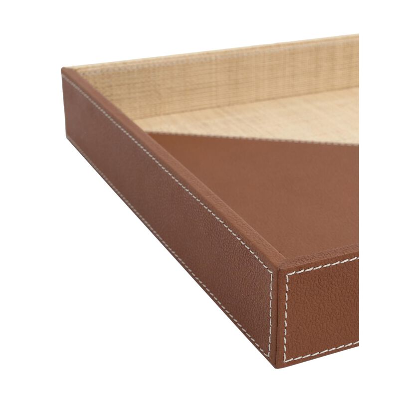 Leather & Raffia Tray Set of 2 by Currey & Company