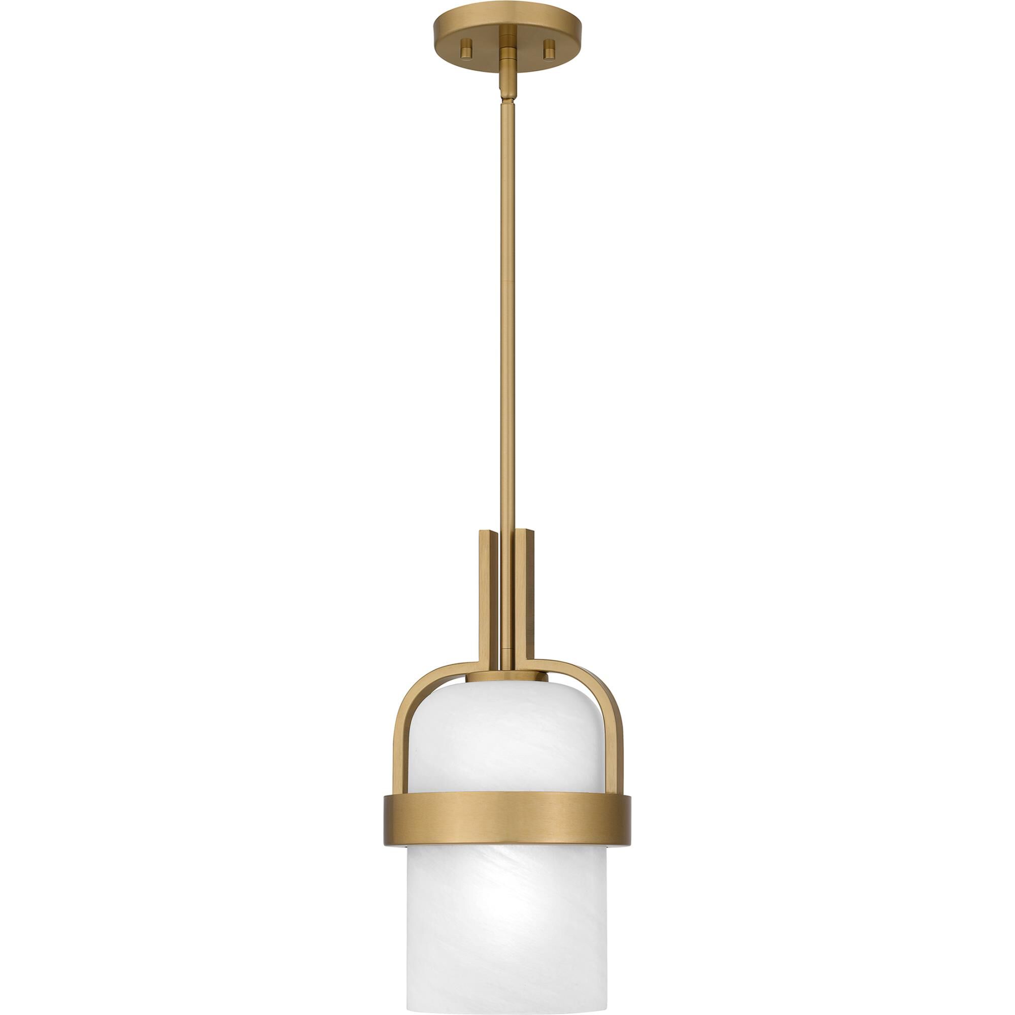 Shown in Aged Brass finish and Alabaster Glass shade