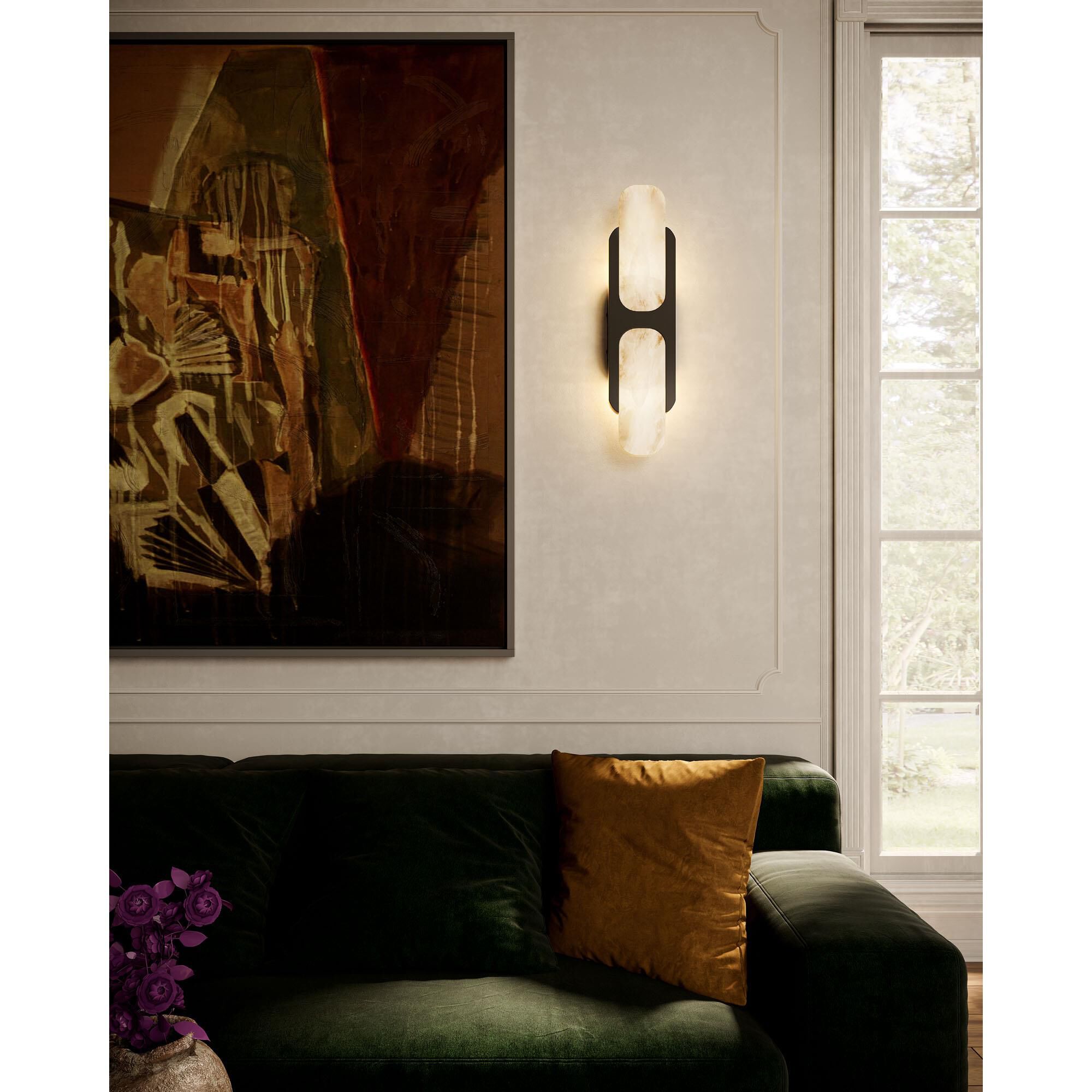 Shown in Urban Bronze finish and Alabaster glass