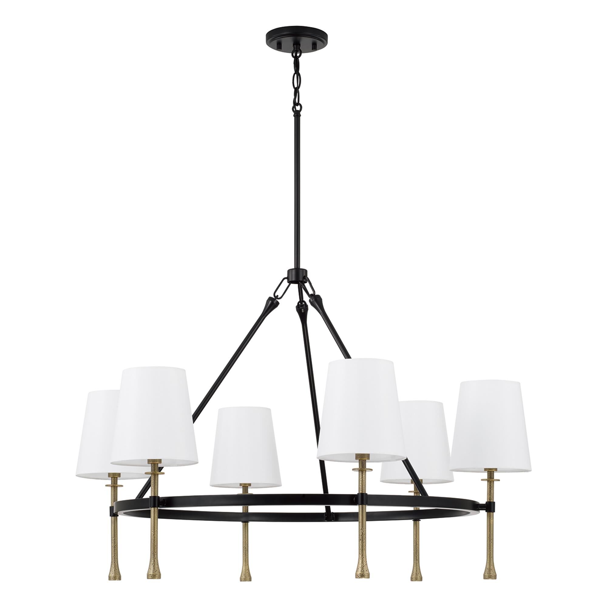 Shown in Matte Black With Hammered Gold finish and White Fabric Stay-Straight s shade