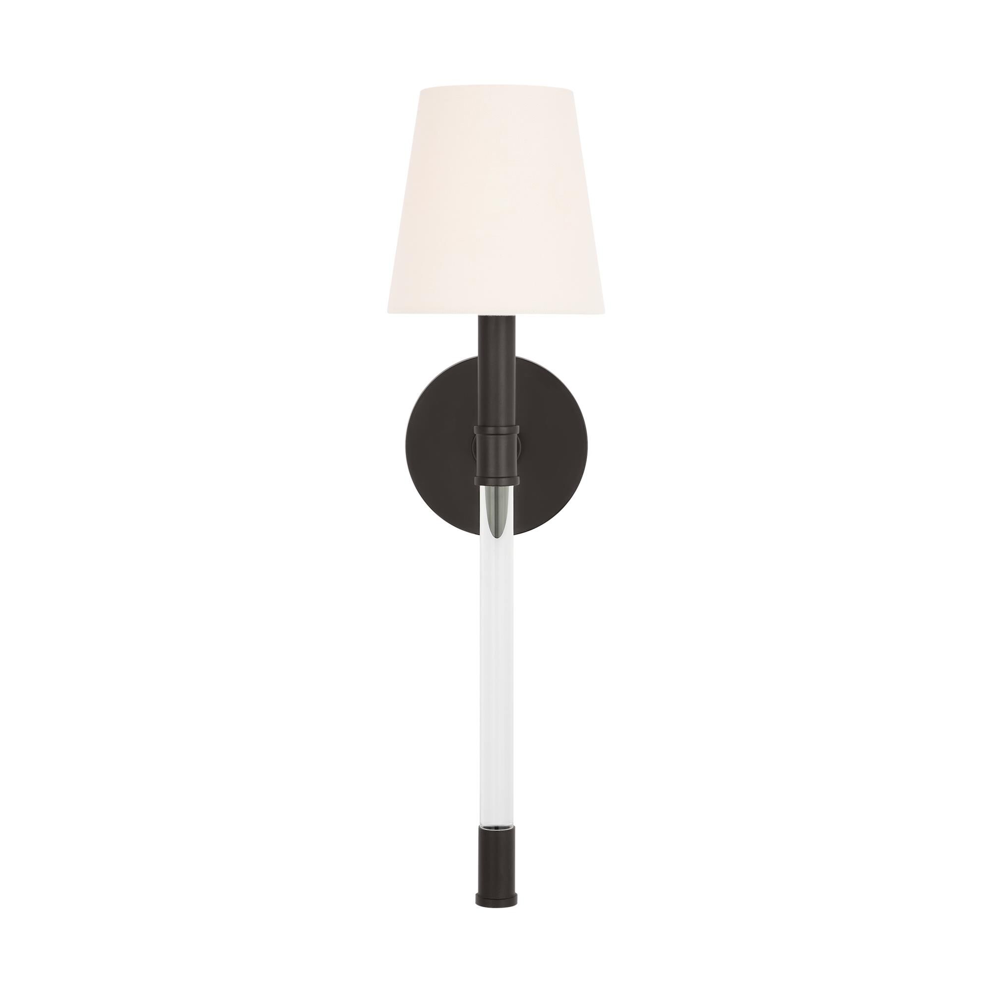 Shown in Aged Iron finish and White Linen Fabric shade