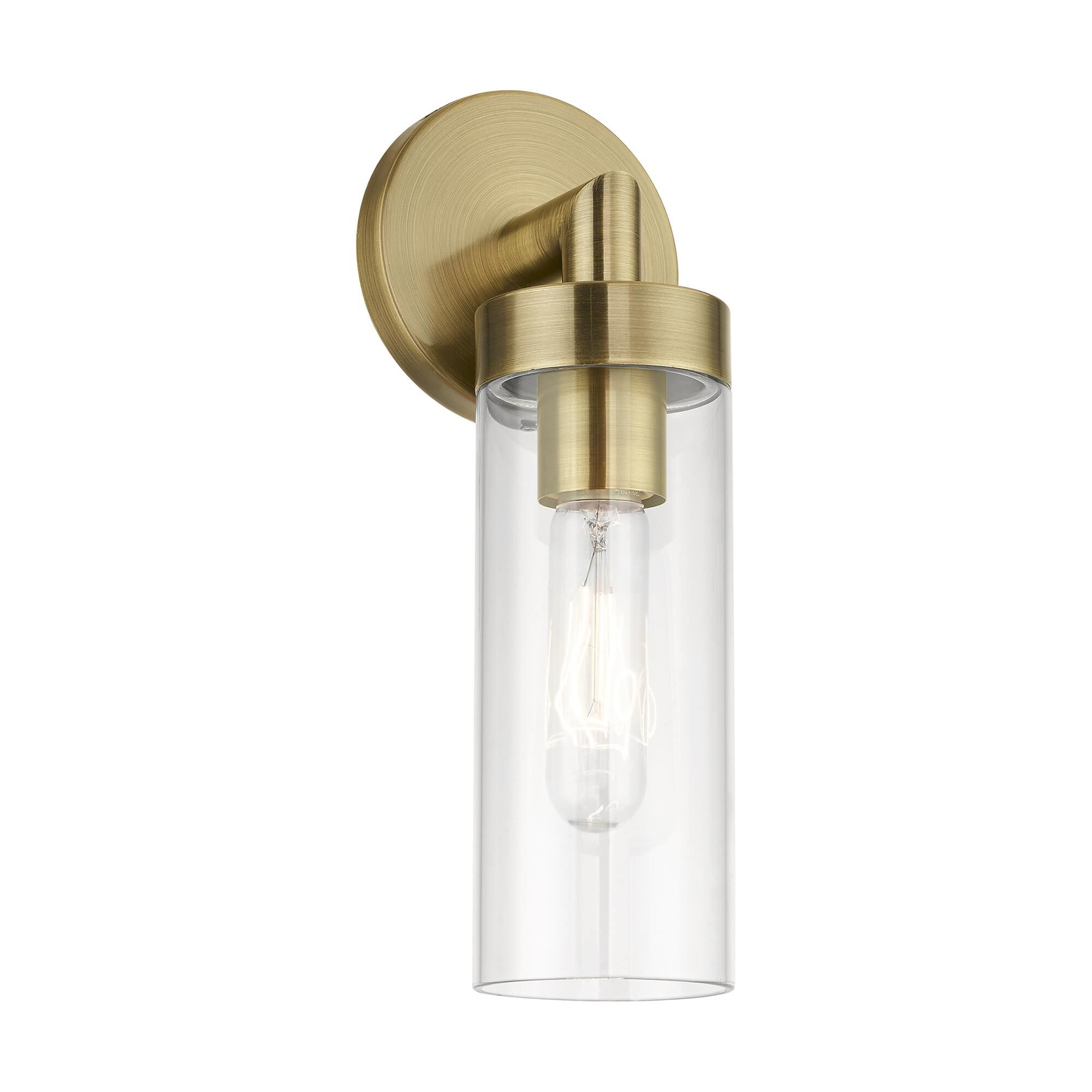 Shown in Antique Brass finish and Clear glass