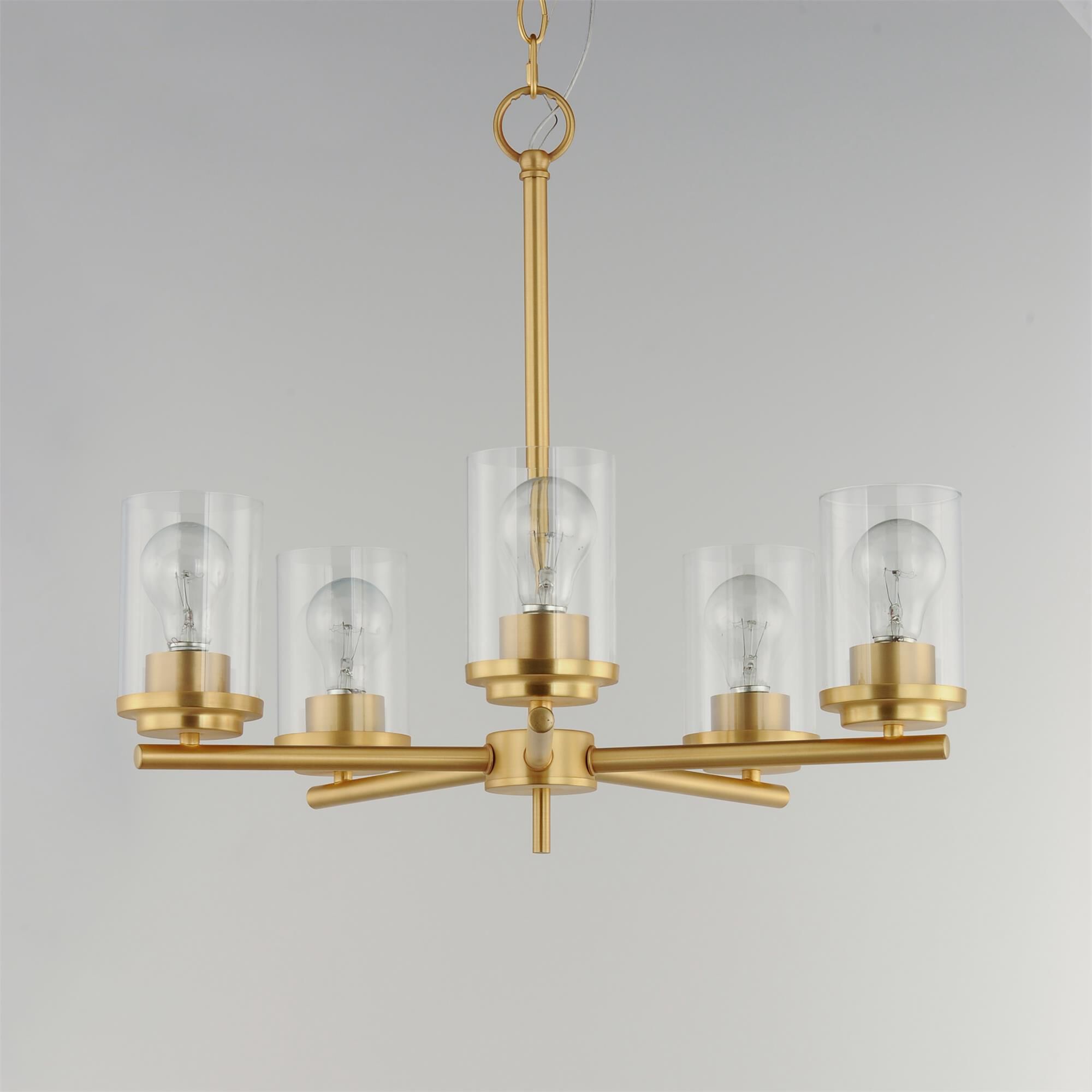 Shown in Satin Brass finish and Clear glass