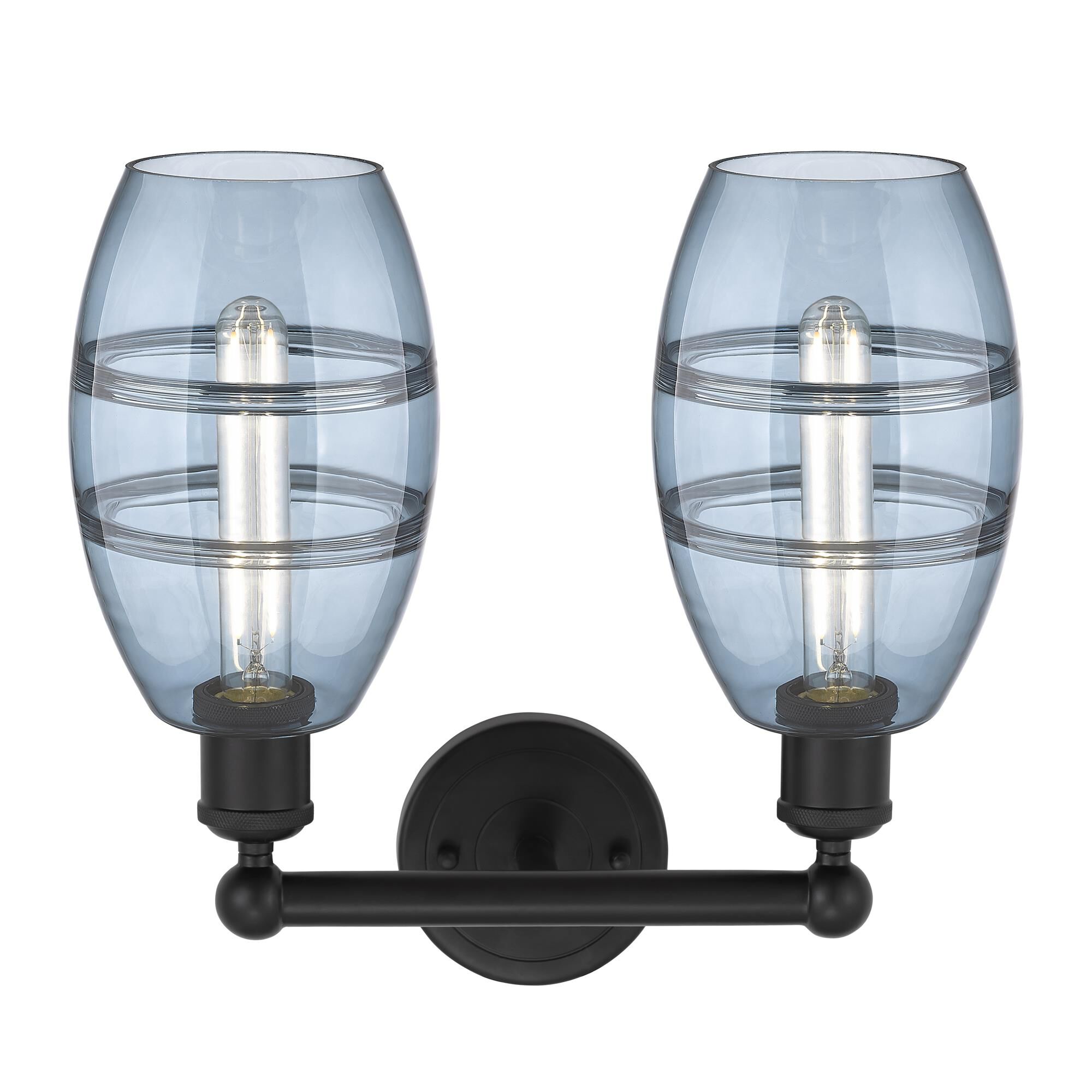 Shown in Matte Black finish and Princess Blue glass