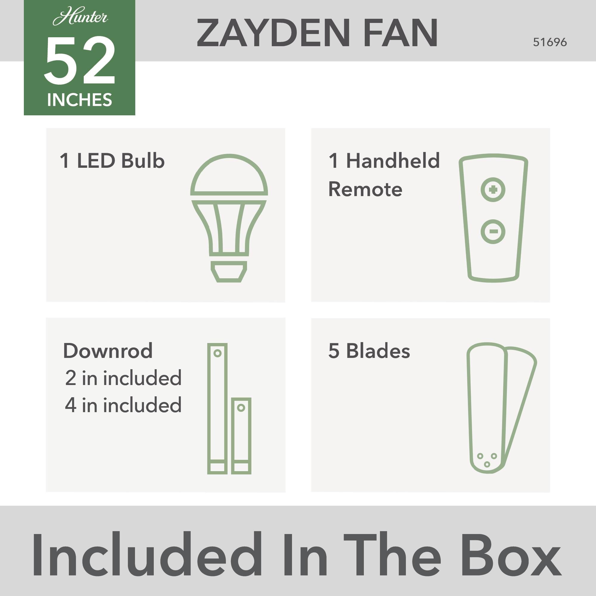 Zayden 52 Inch Ceiling Fan with Light Kit by Hunter Fan