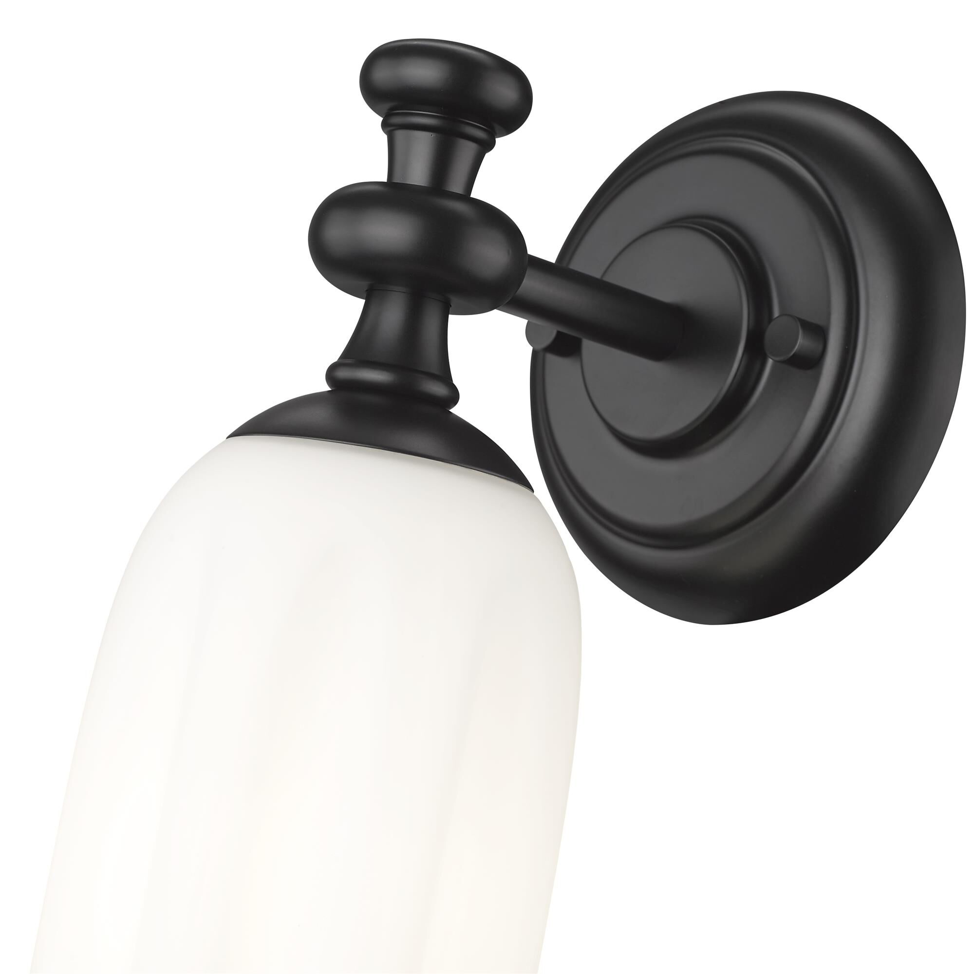 Shown in Matte Black finish and Opal Etched glass and Opal Etched shade