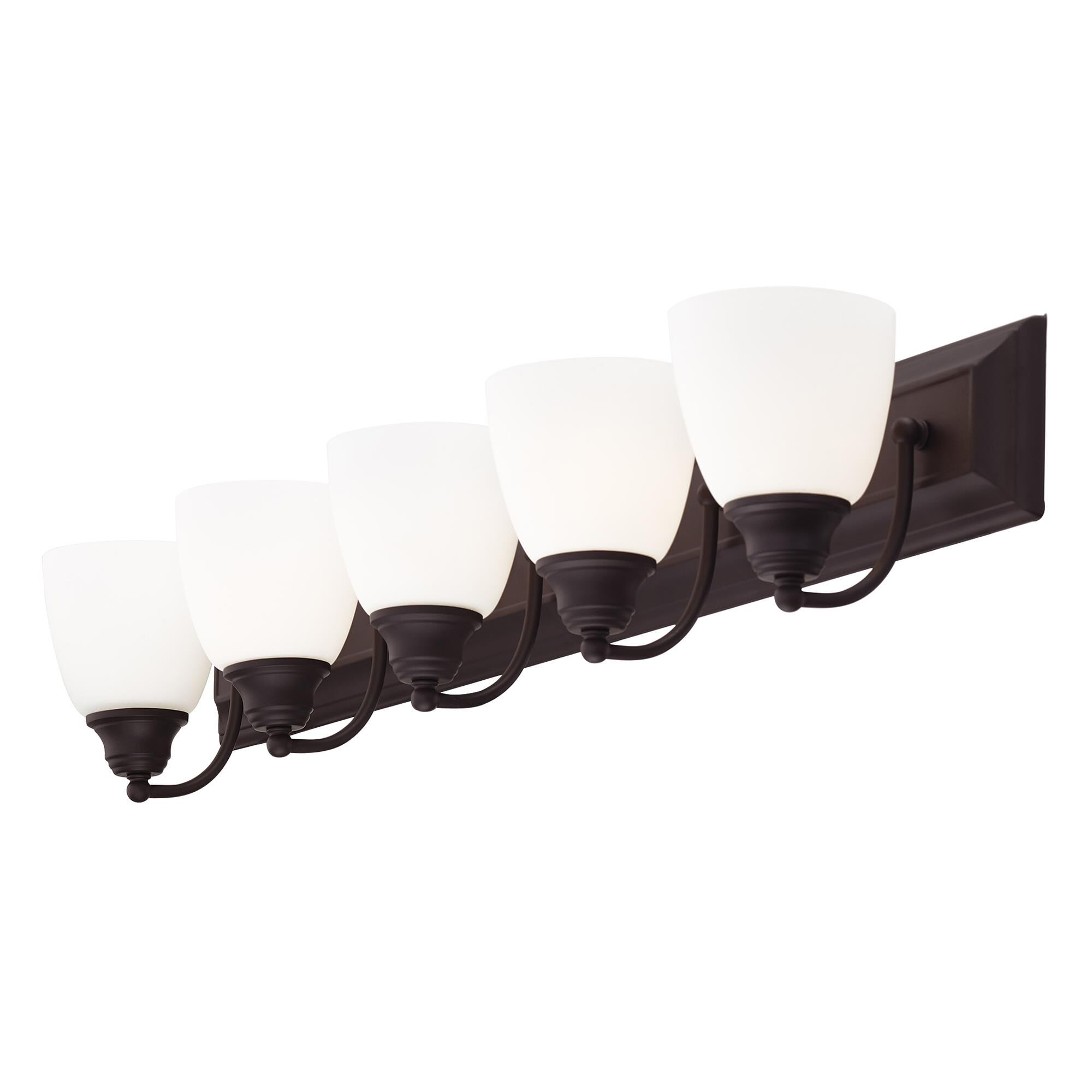 Shown in Bronze finish and Hand Blown Satin Opal White glass