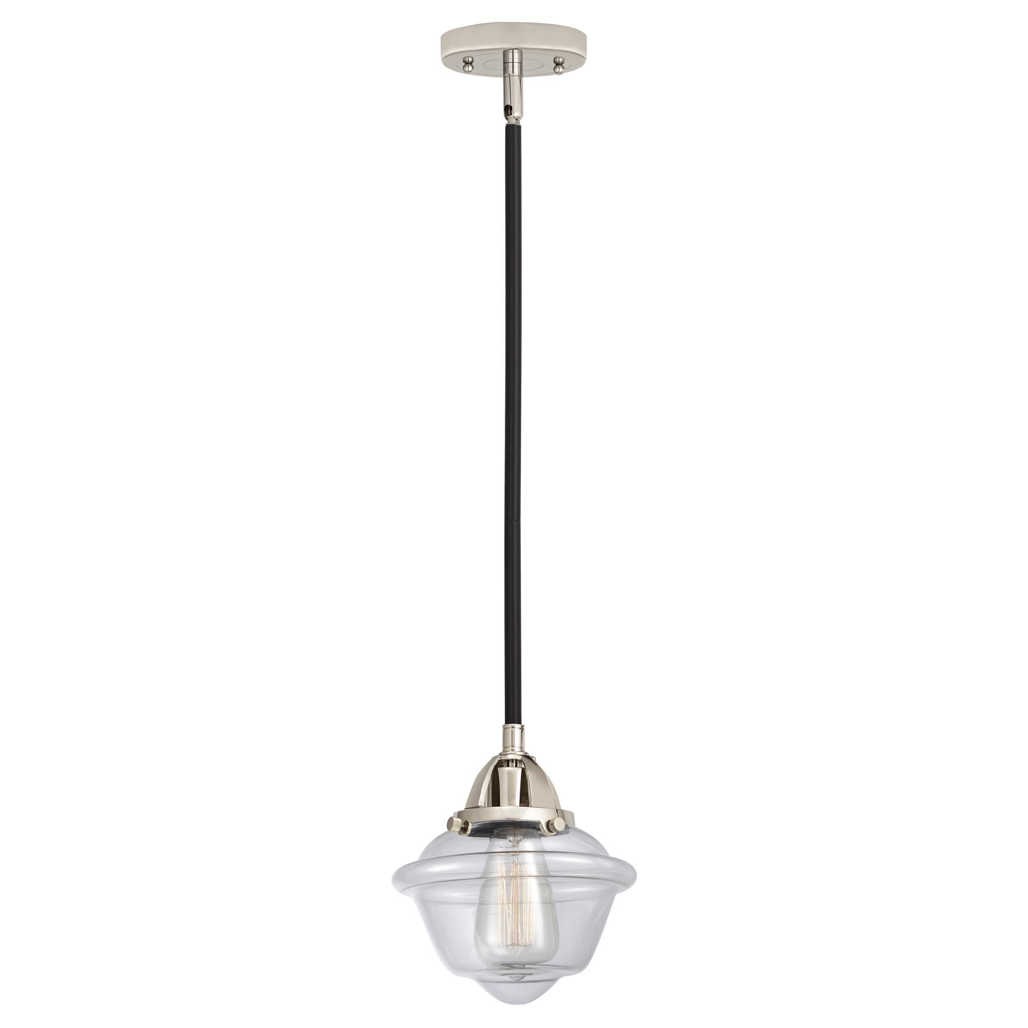 Shown in Black Polished Nickel finish and Clear Small Oxford glass and No Shade shade