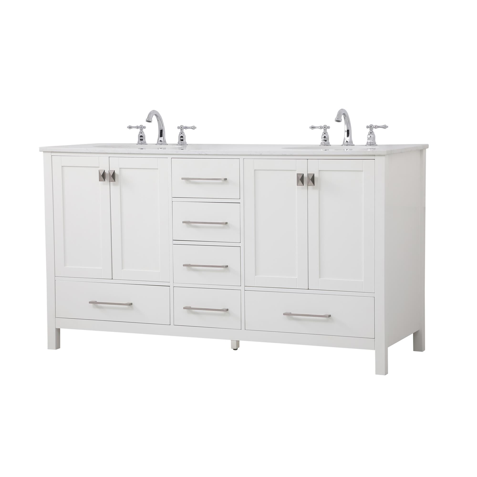 Shown in White And Brushed Nickel With Calacatta Quartz finish