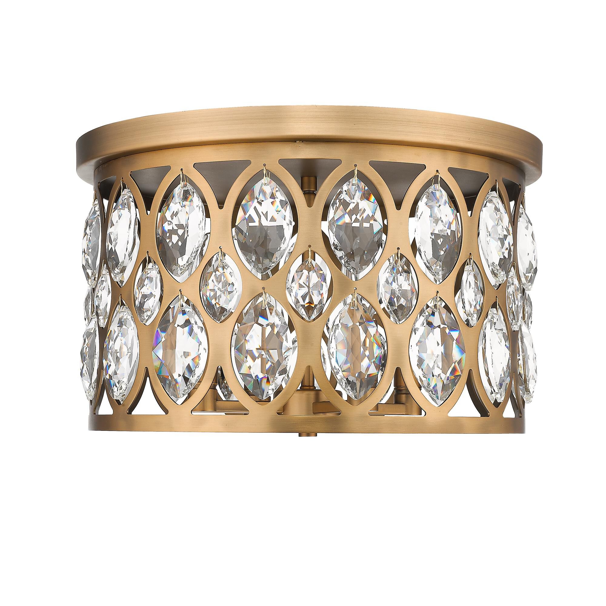 Shown in Heirloom Brass finish and Crystal glass and Crystal shade
