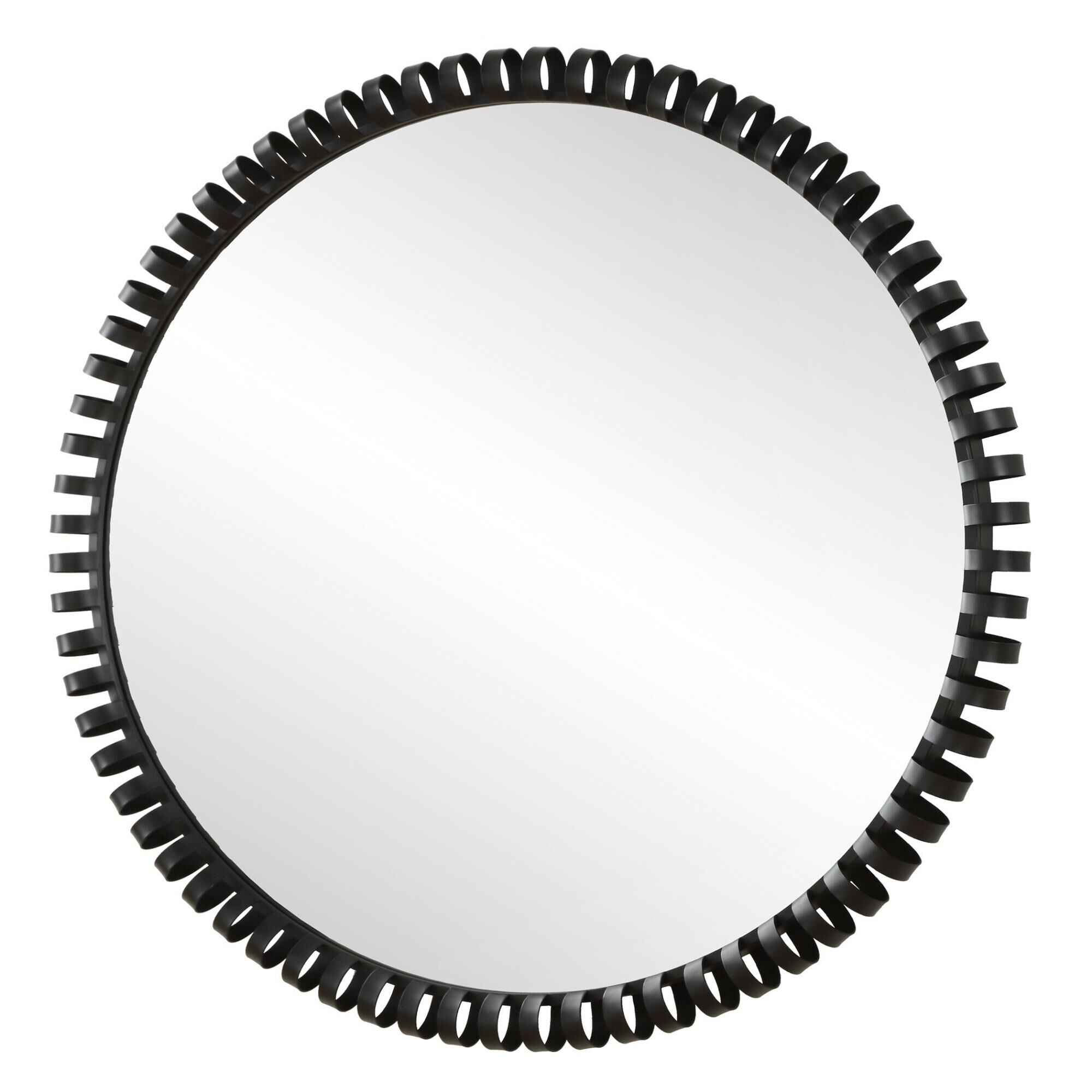 Shown in This Large Round Mirror Is Crafted From Solid Iron And Elegantly Finished In Satin Black. Its Comman finish