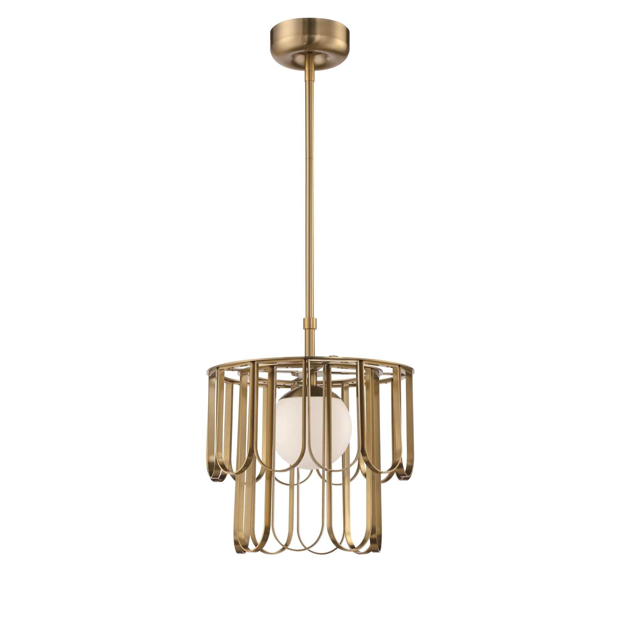 Shown in Satin Brass finish and White Frosted glass and Glass shade