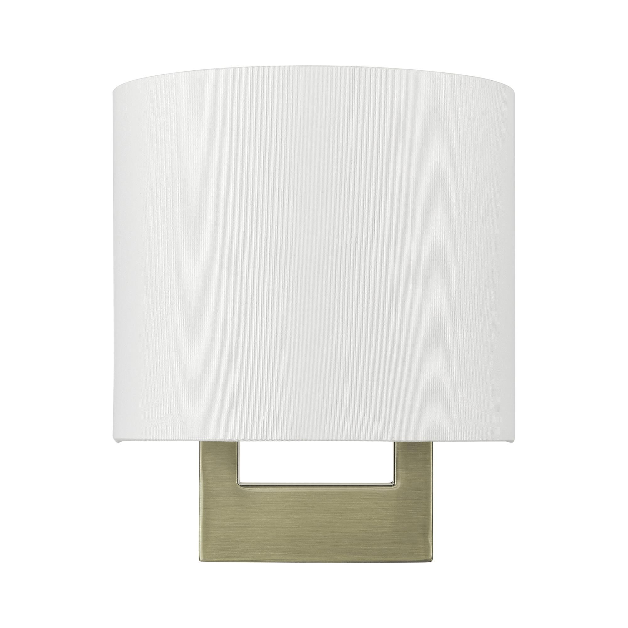 Shown in Antique Brass finish and Hand Crafted Off-White Color Hardback Fabric with White Fabric Inside shade