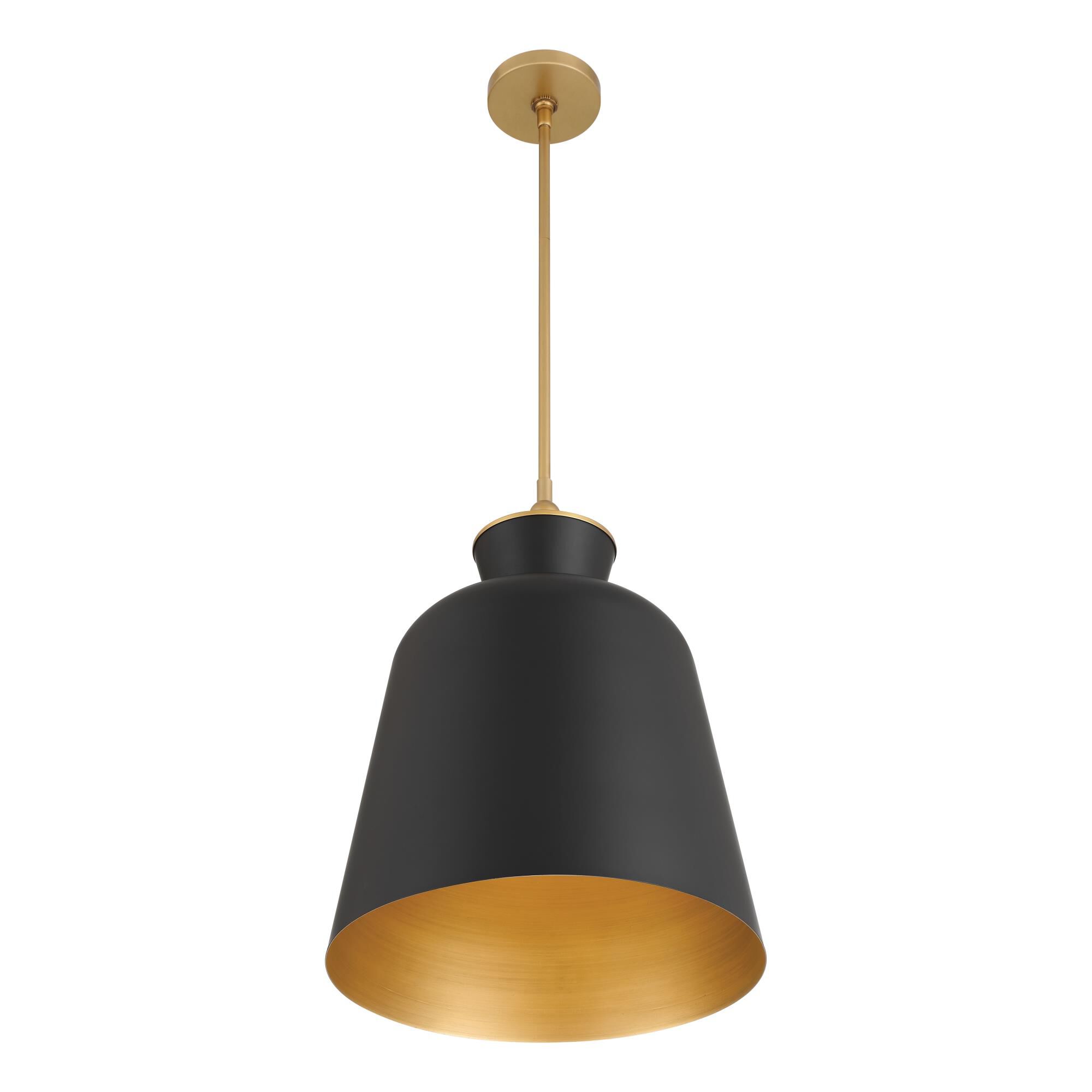Shown in Legacy Brass & Dark Matte Blac finish and Dark Matte Black glass and Steel shade
