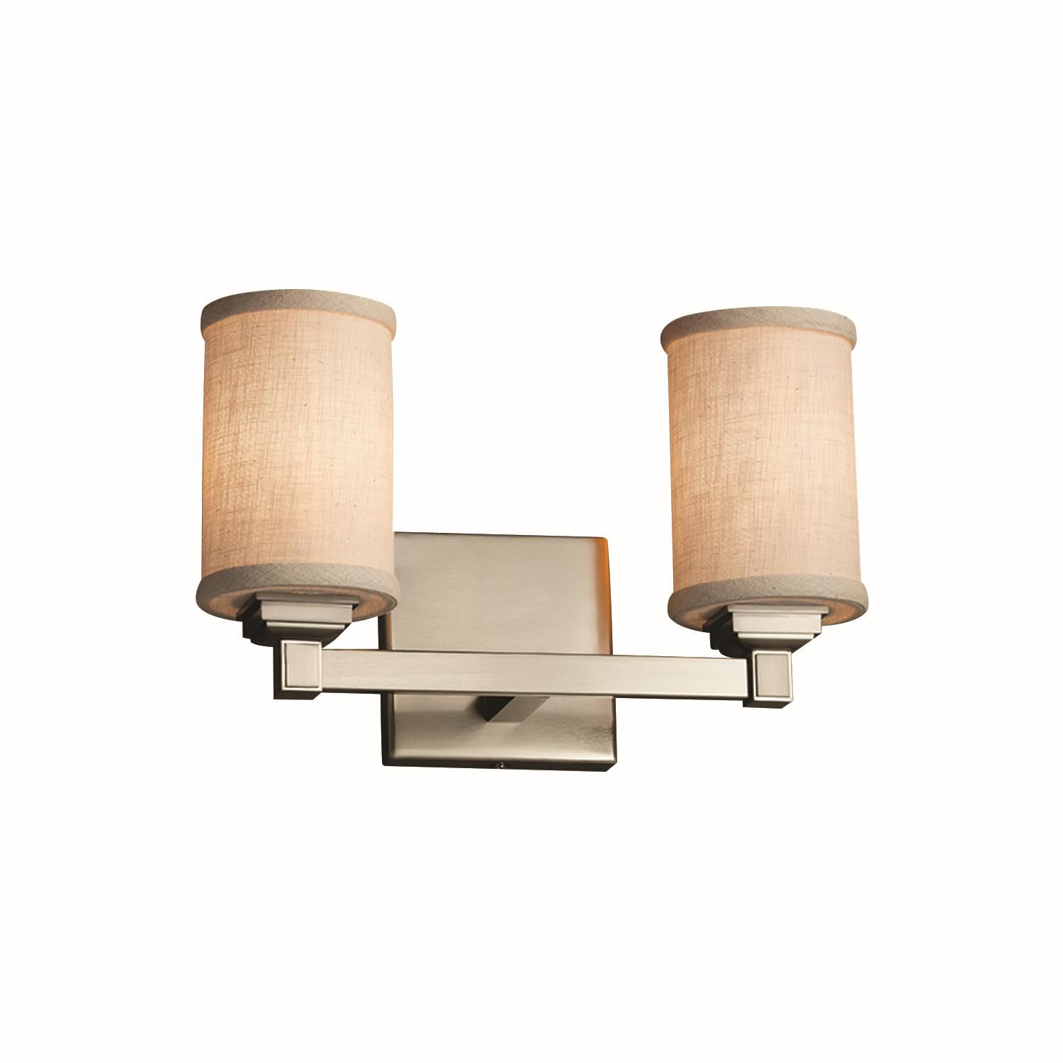 Shown in Brushed Nickel finish and Cream Woven Fabric shade and Cylinder with Flat Rim accent