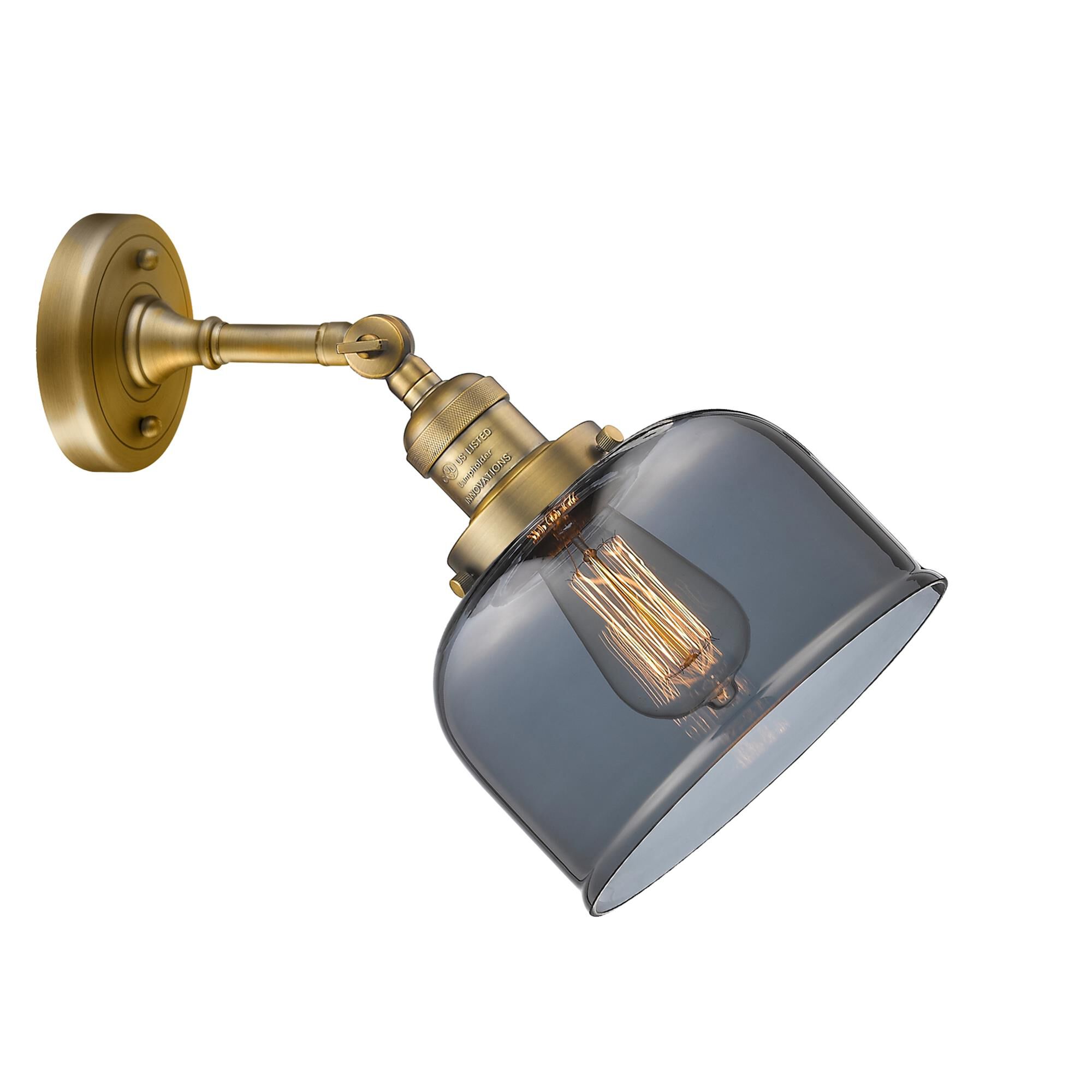 Shown in Brushed Brass finish and Plated Smoked glass and None accent