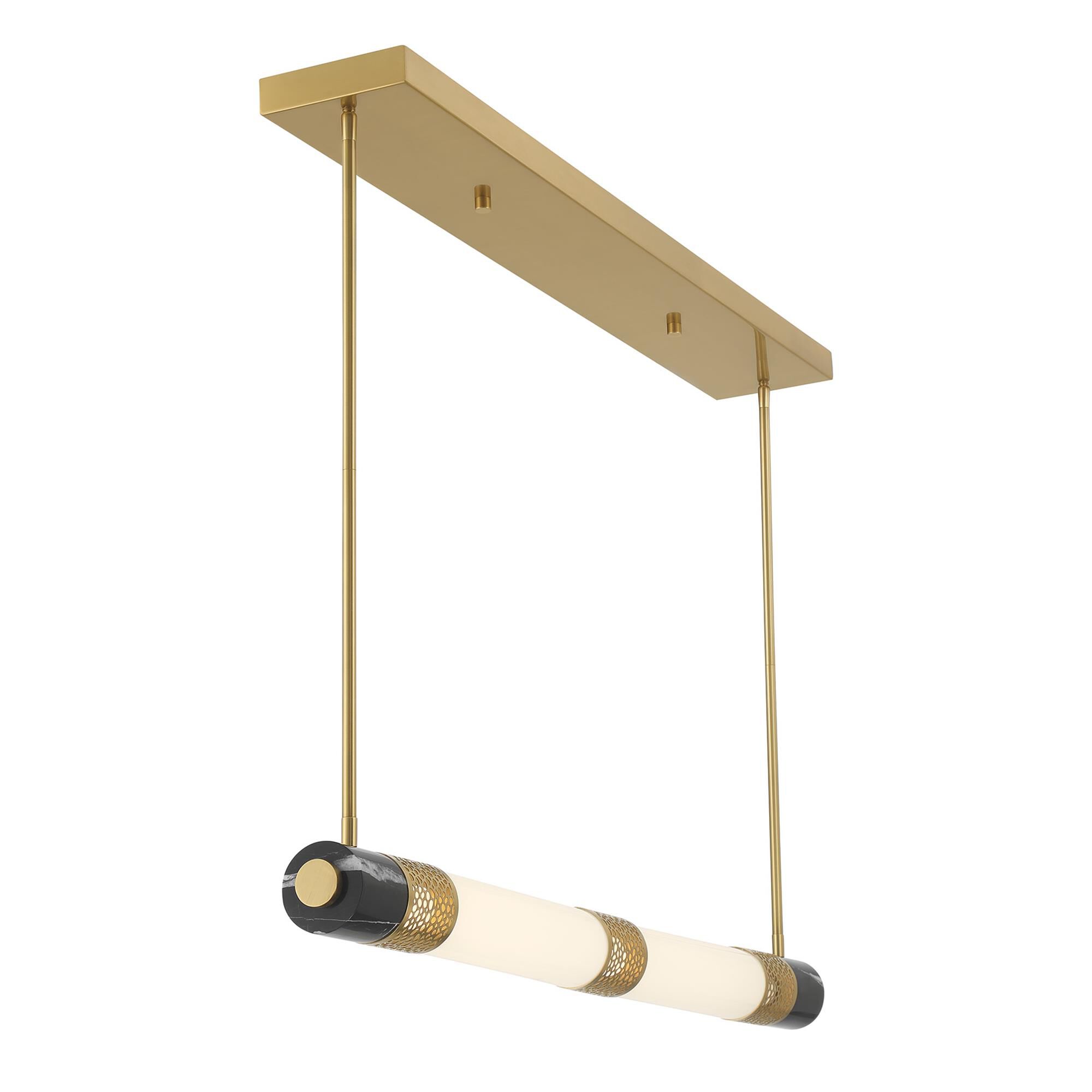 Shown in Warm Brass finish and White Opal glass and Black Marble accent