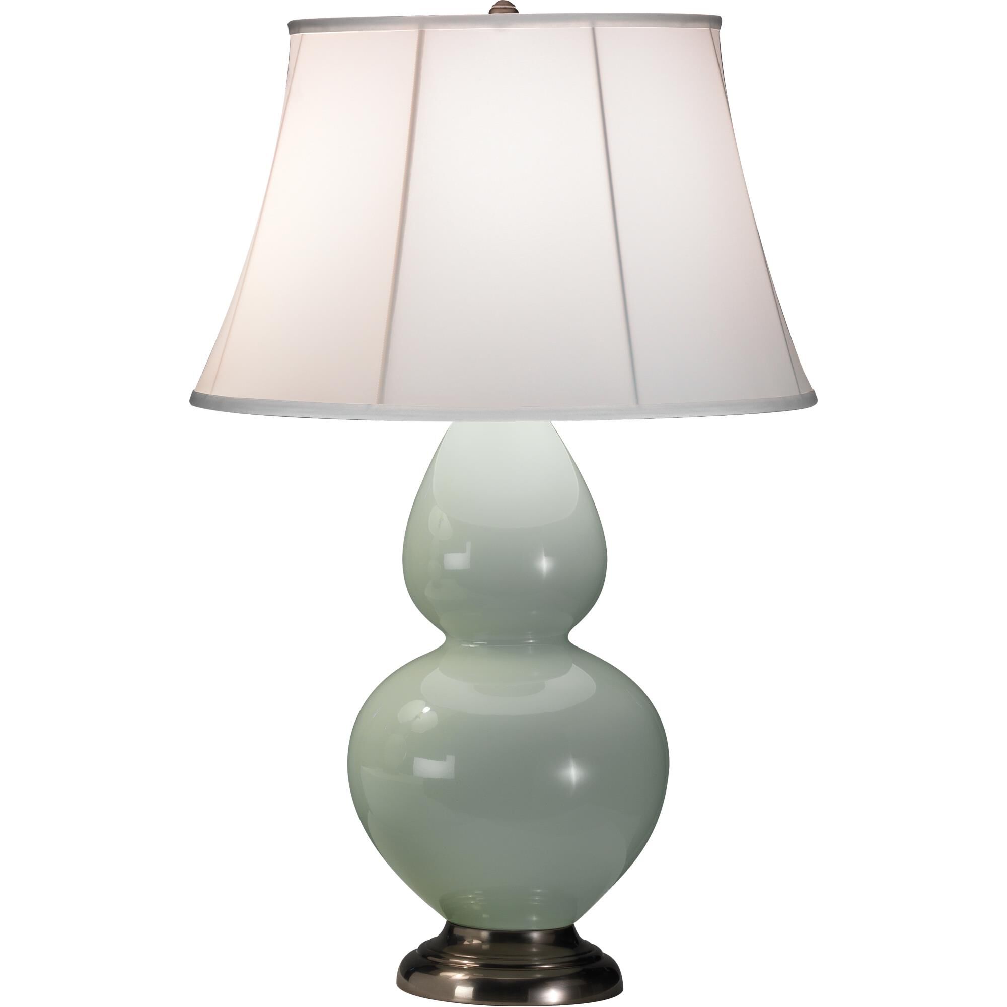 Shown in Celadon Glazed Ceramic finish and Ivory Silk Stretched Fabric shade