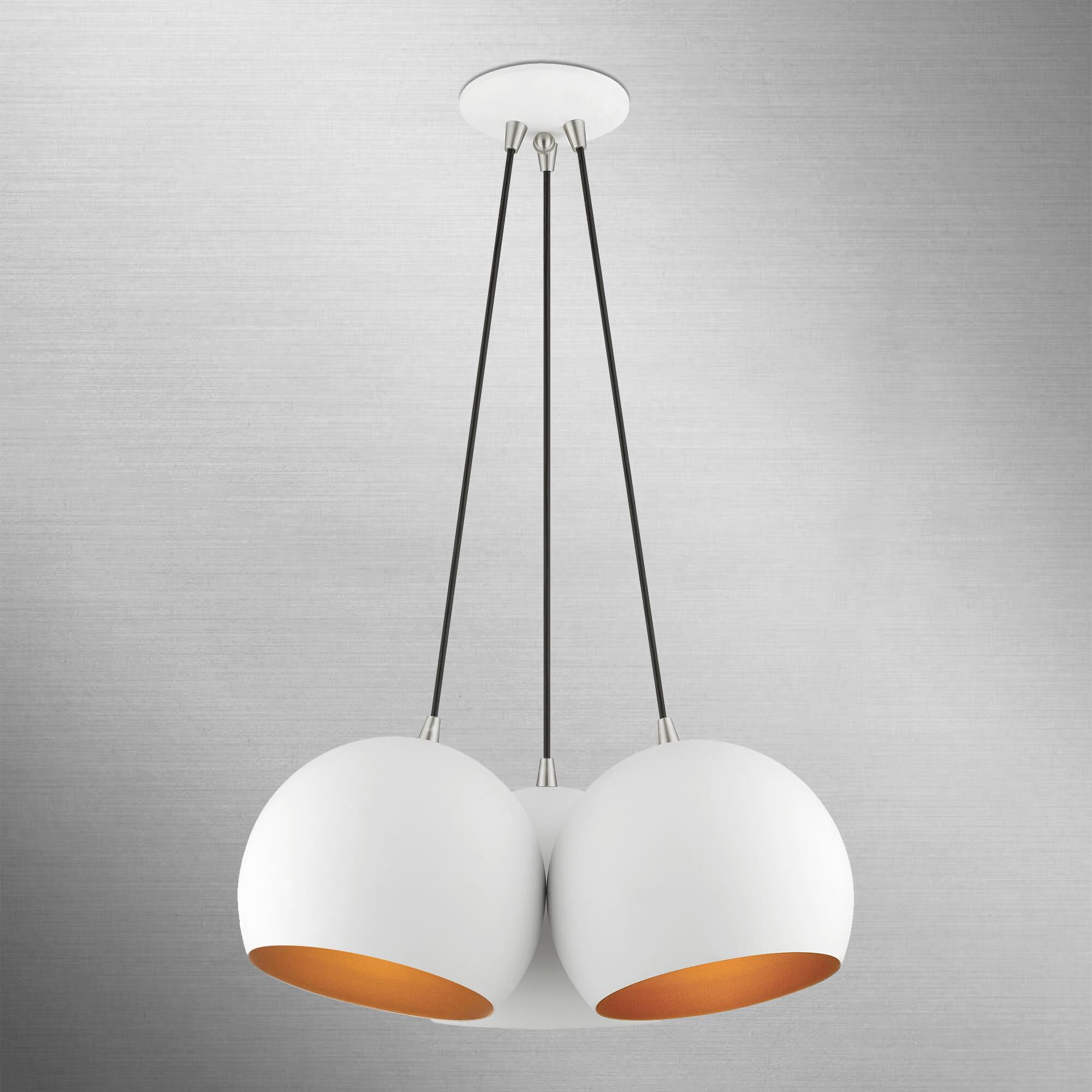 Shown in White with Brushed Nickel Accents finish and White Metal with Gold Inside shade