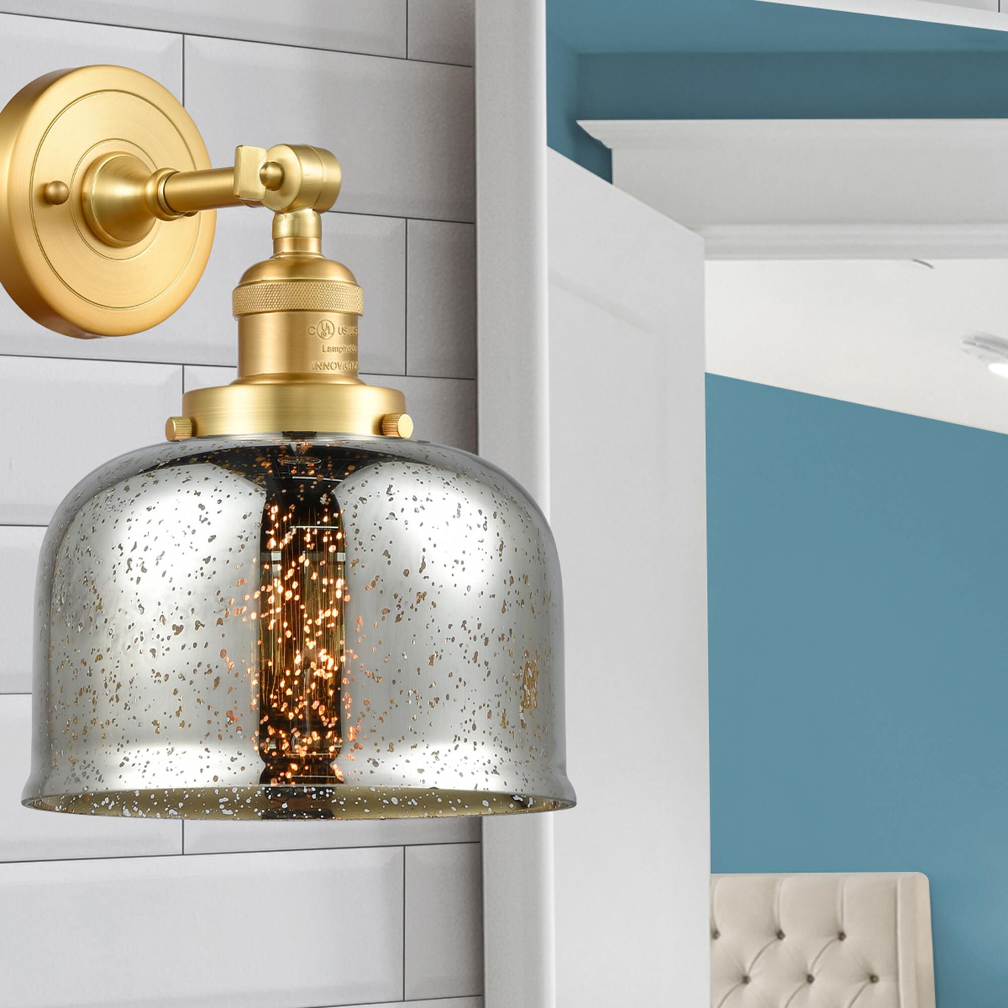 Shown in Satin Gold finish and Silver Plated Mercury Large Bell glass