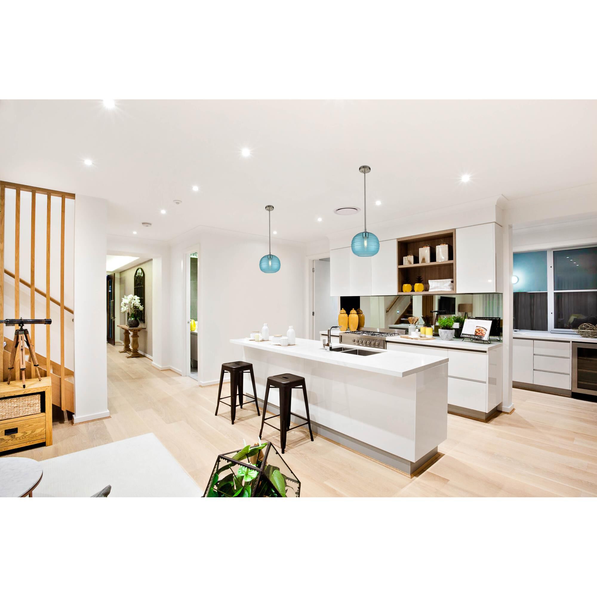 Shown in Brushed Nickel finish and Glass shade